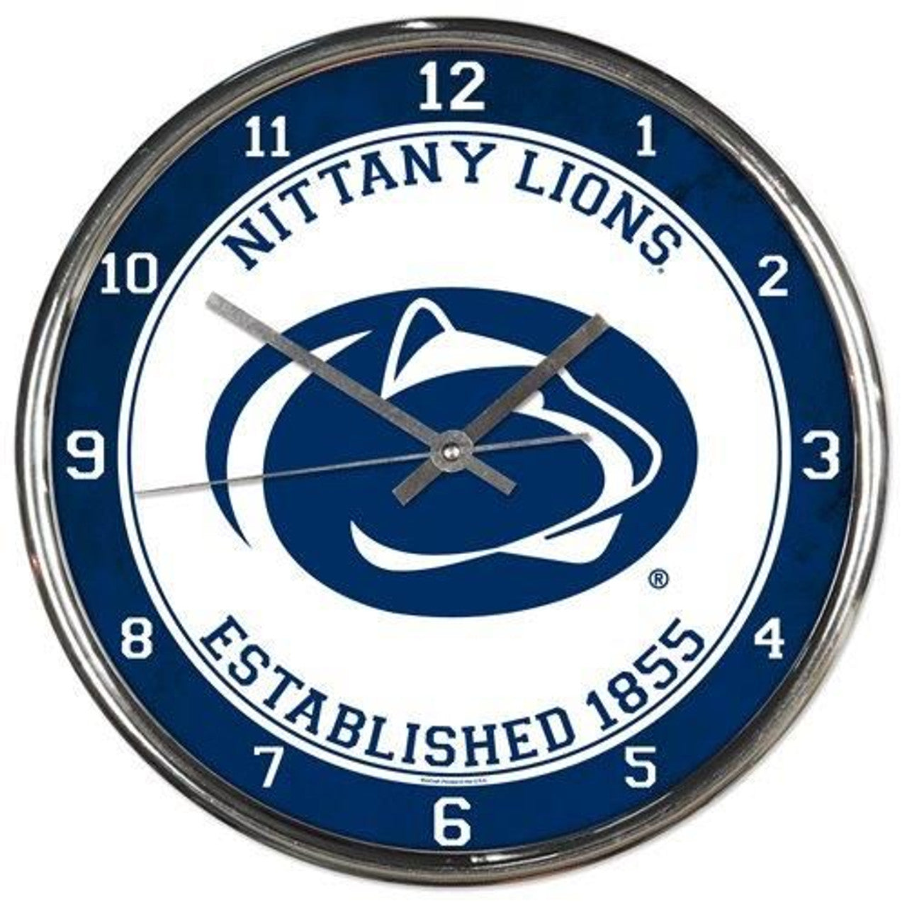 Penn State Nittany Lions Clock Round Wall Style Chrome - Sports Collectibles, Sports Memorabilia, Sports Fan Shop, Sports Gifts