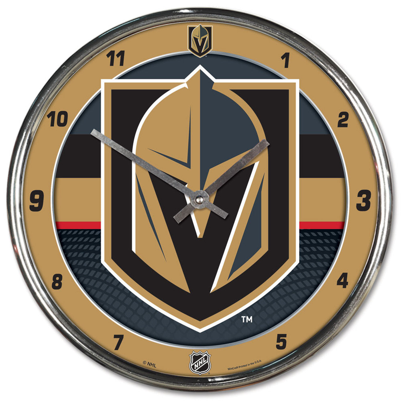 Vegas Golden Knights Clock Round Wall Style Chrome - Sports Collectibles, Sports Memorabilia, Sports Fan Shop, Sports Gifts