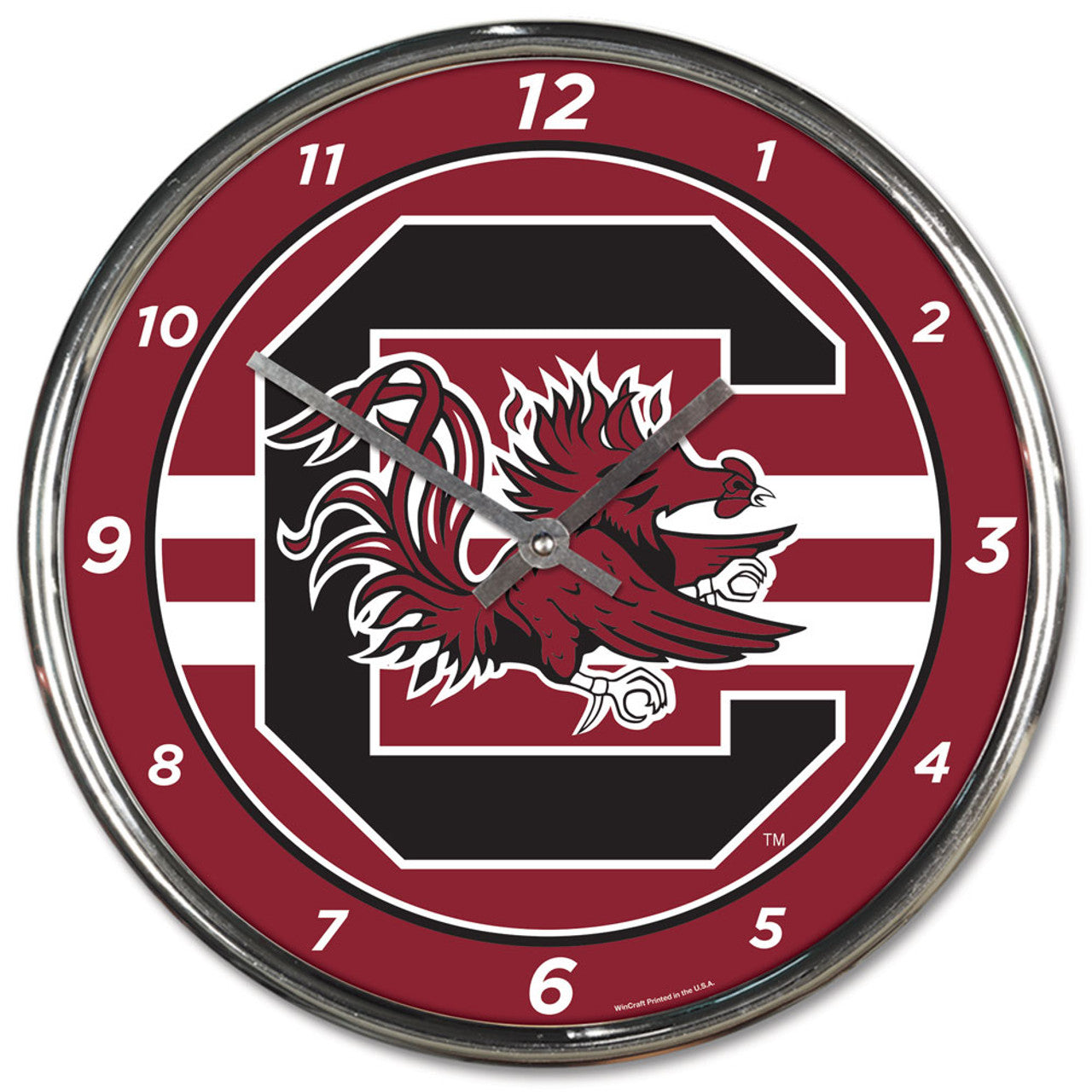 South Carolina Gamecocks Clock Round Wall Style Chrome - Sports Collectibles, Sports Memorabilia, Sports Fan Shop, Sports Gifts