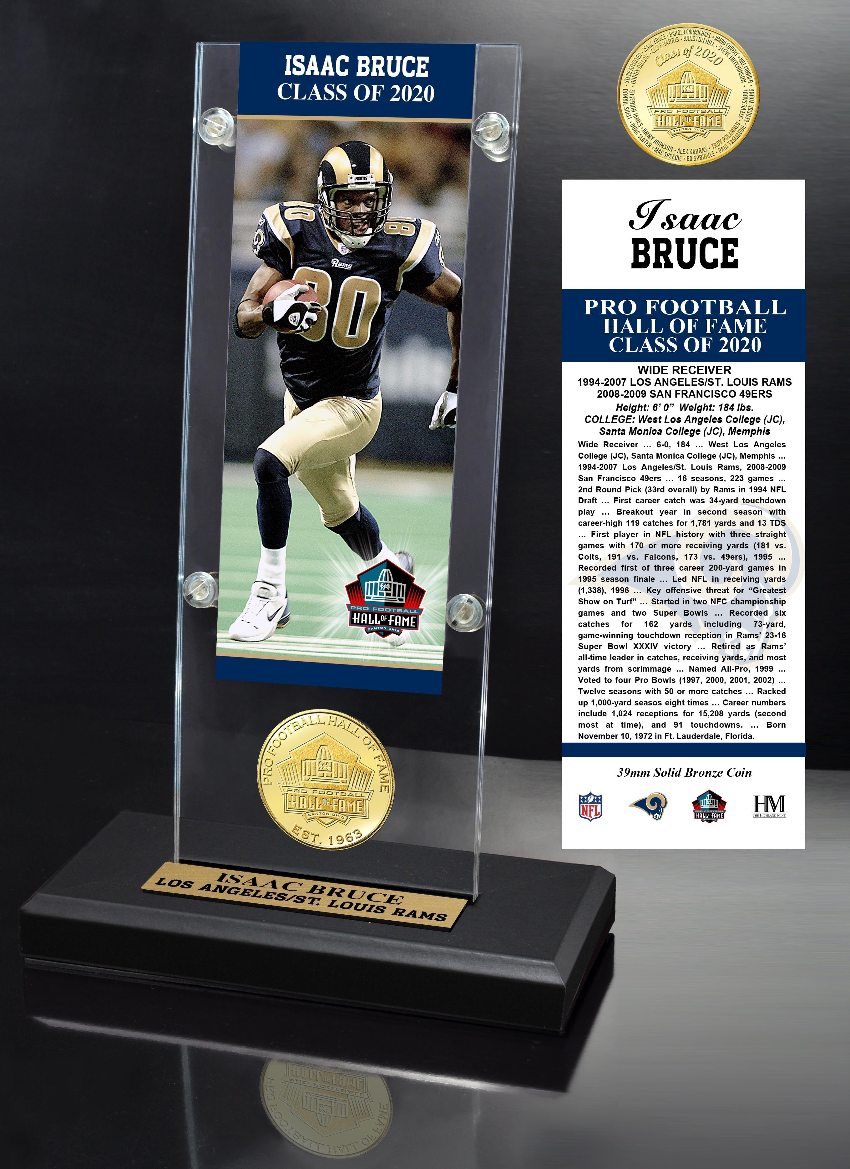 Isaac Bruce HOF Bronze Coin Ticket Acrylic - Sports Collectibles, Sports Memorabilia, Sports Fan Shop, Sports Gifts