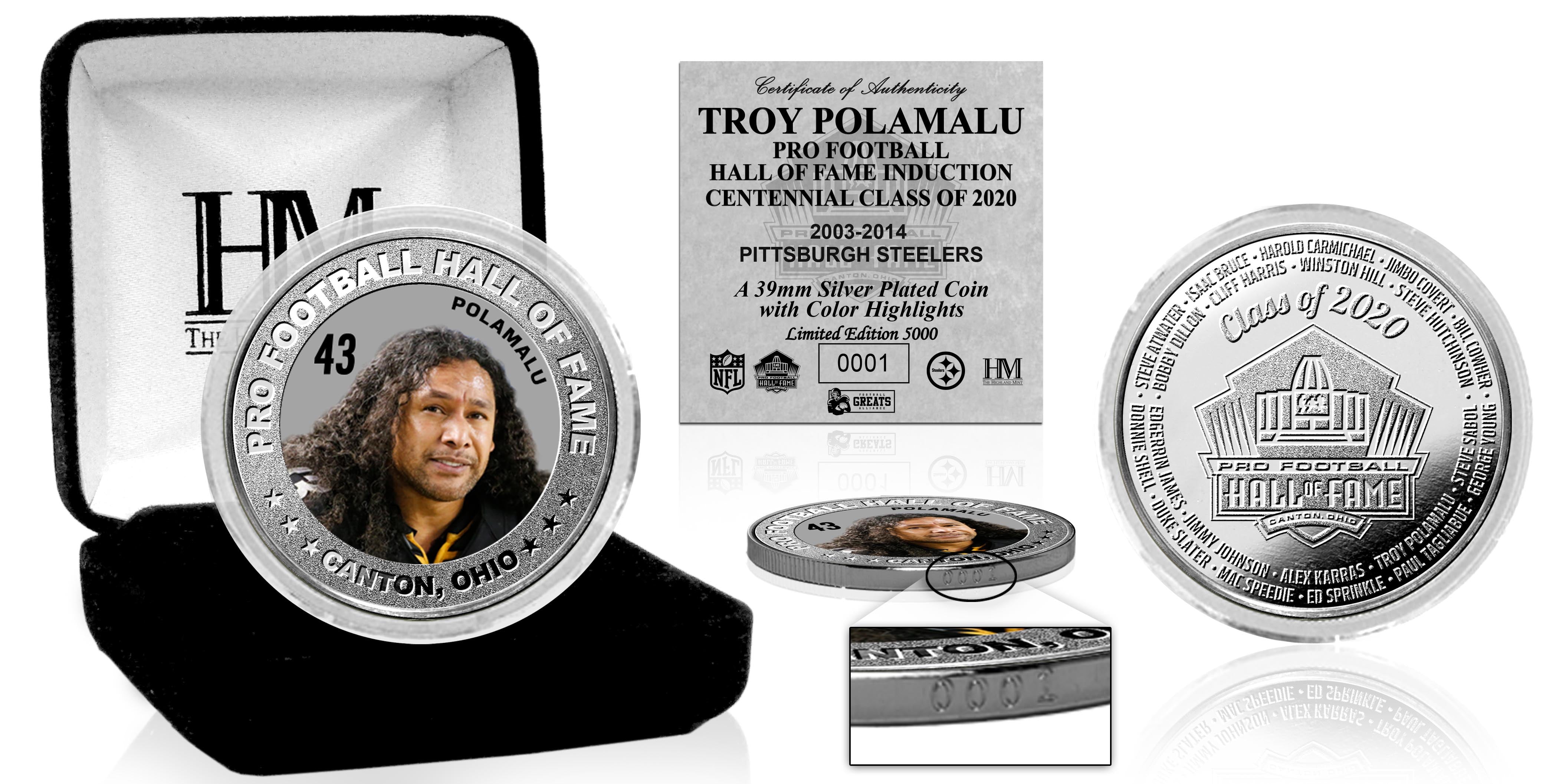 Troy Polamalu 2020 Hall of Fame Color Silver Coin - Sports Collectibles, Sports Memorabilia, Sports Fan Shop, Sports Gifts