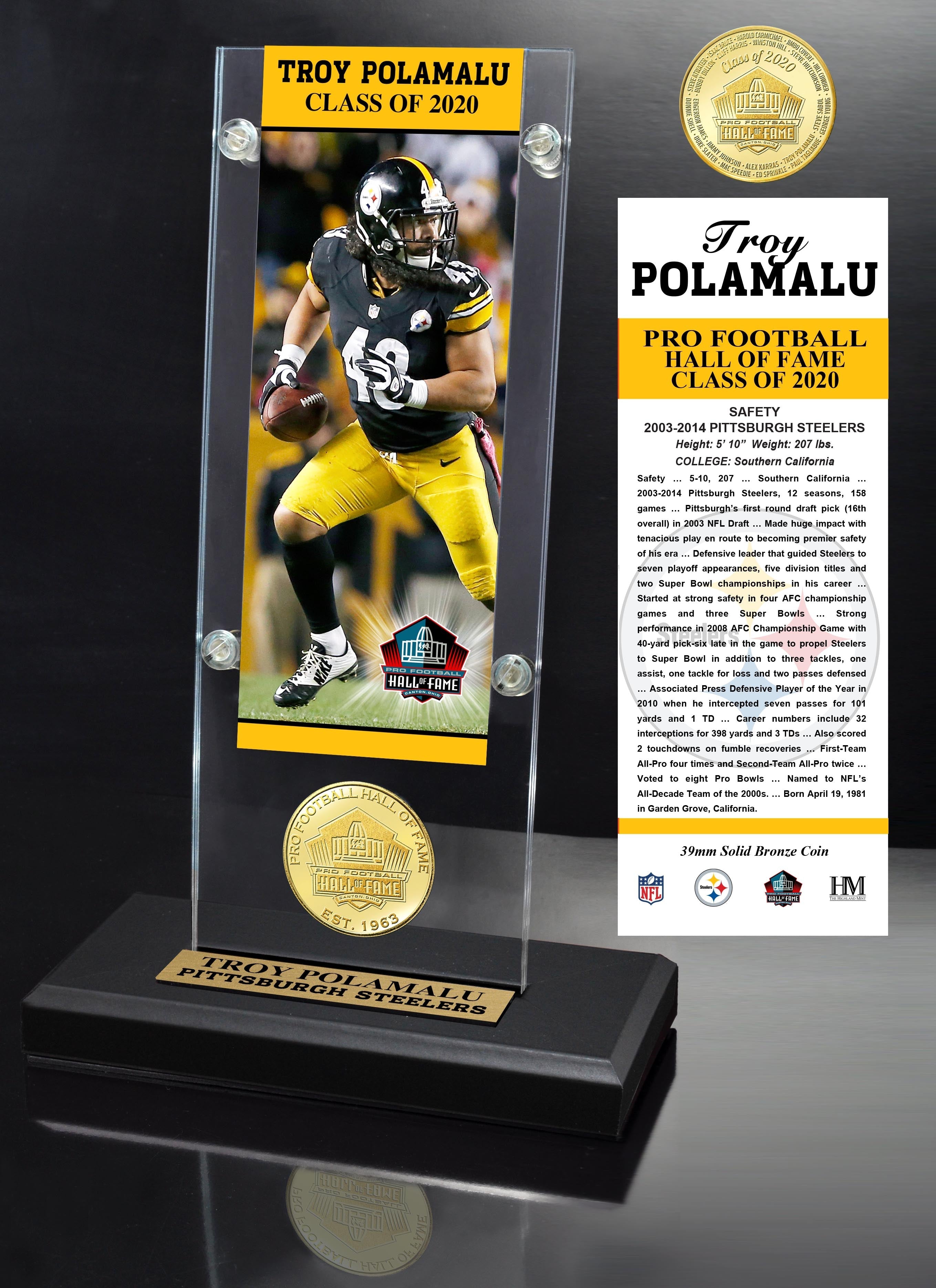 Troy Polamalu 2020 HOF Bronze Coin Ticket Acrylic - Sports Collectibles, Sports Memorabilia, Sports Fan Shop, Sports Gifts