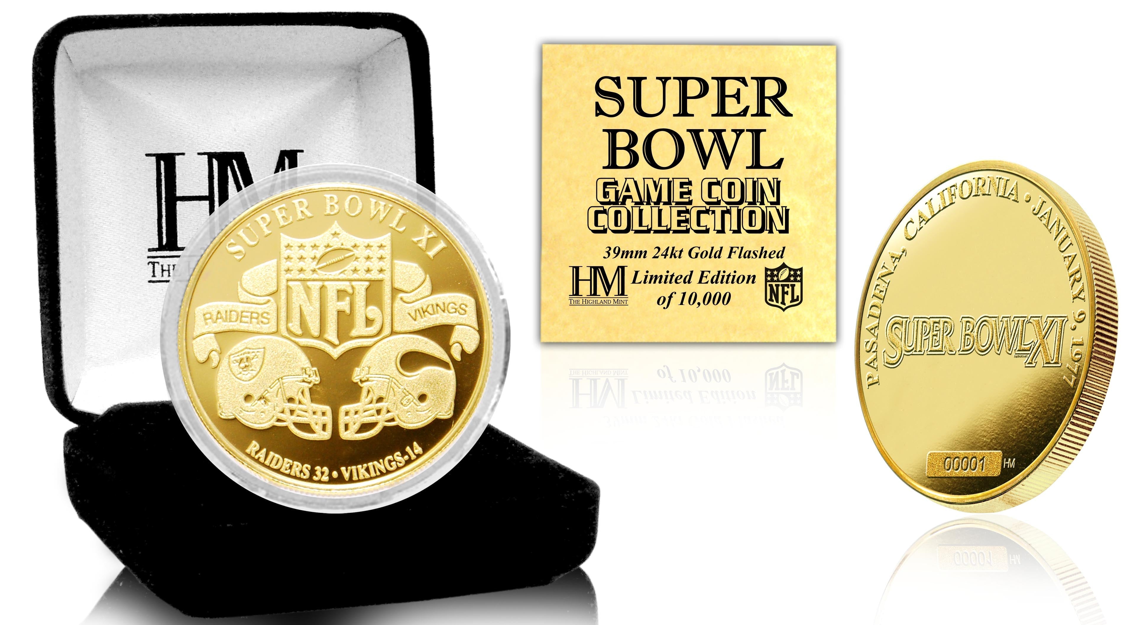 Super Bowl XI 24kt Gold Flip Coin - Sports Collectibles, Sports Memorabilia, Sports Fan Shop, Sports Gifts