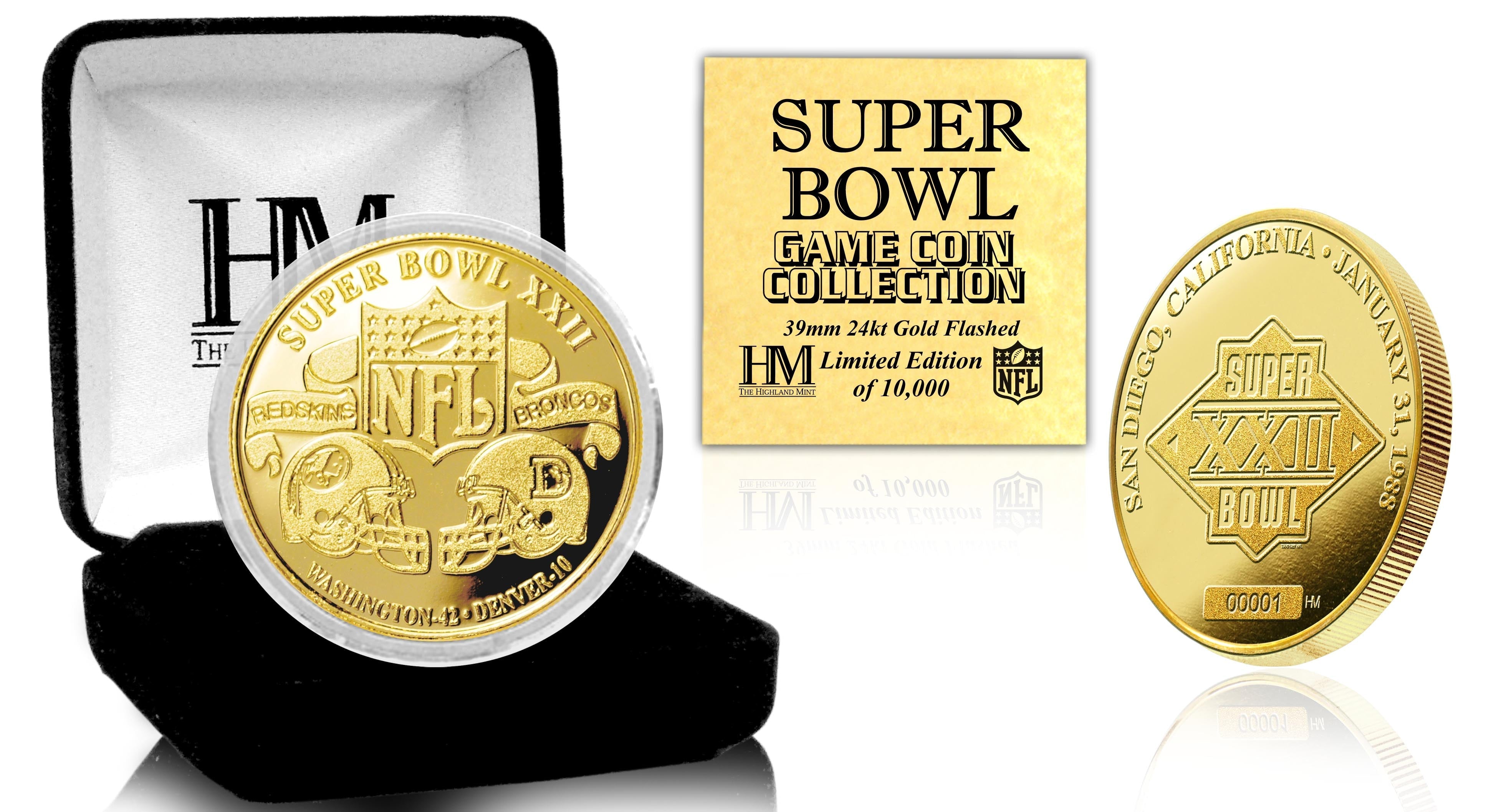 Super Bowl XXII 24kt Gold Flip Coin - Sports Collectibles, Sports Memorabilia, Sports Fan Shop, Sports Gifts