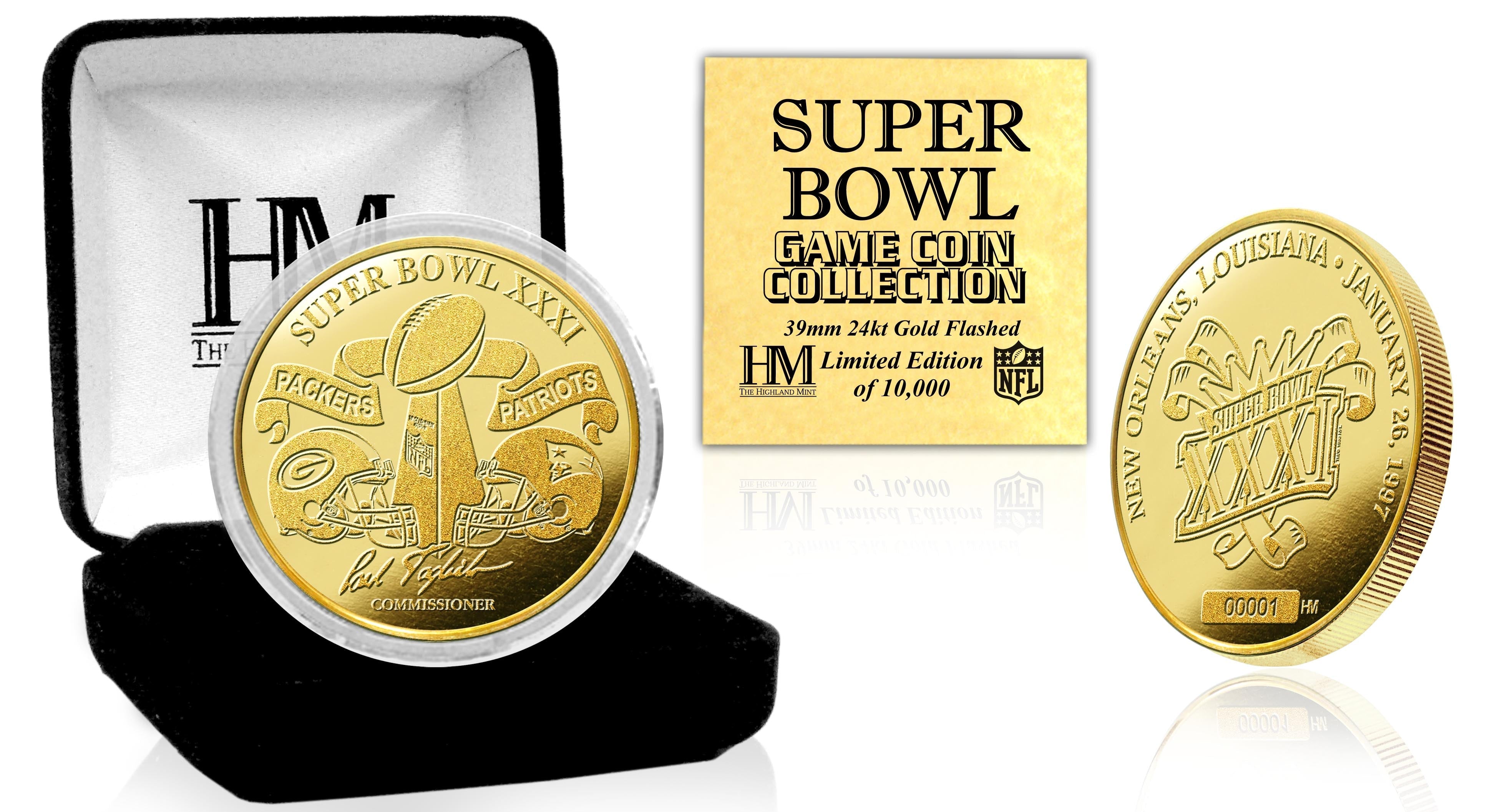 Super Bowl XXXI 24kt Gold Flip Coin - Sports Collectibles, Sports Memorabilia, Sports Fan Shop, Sports Gifts