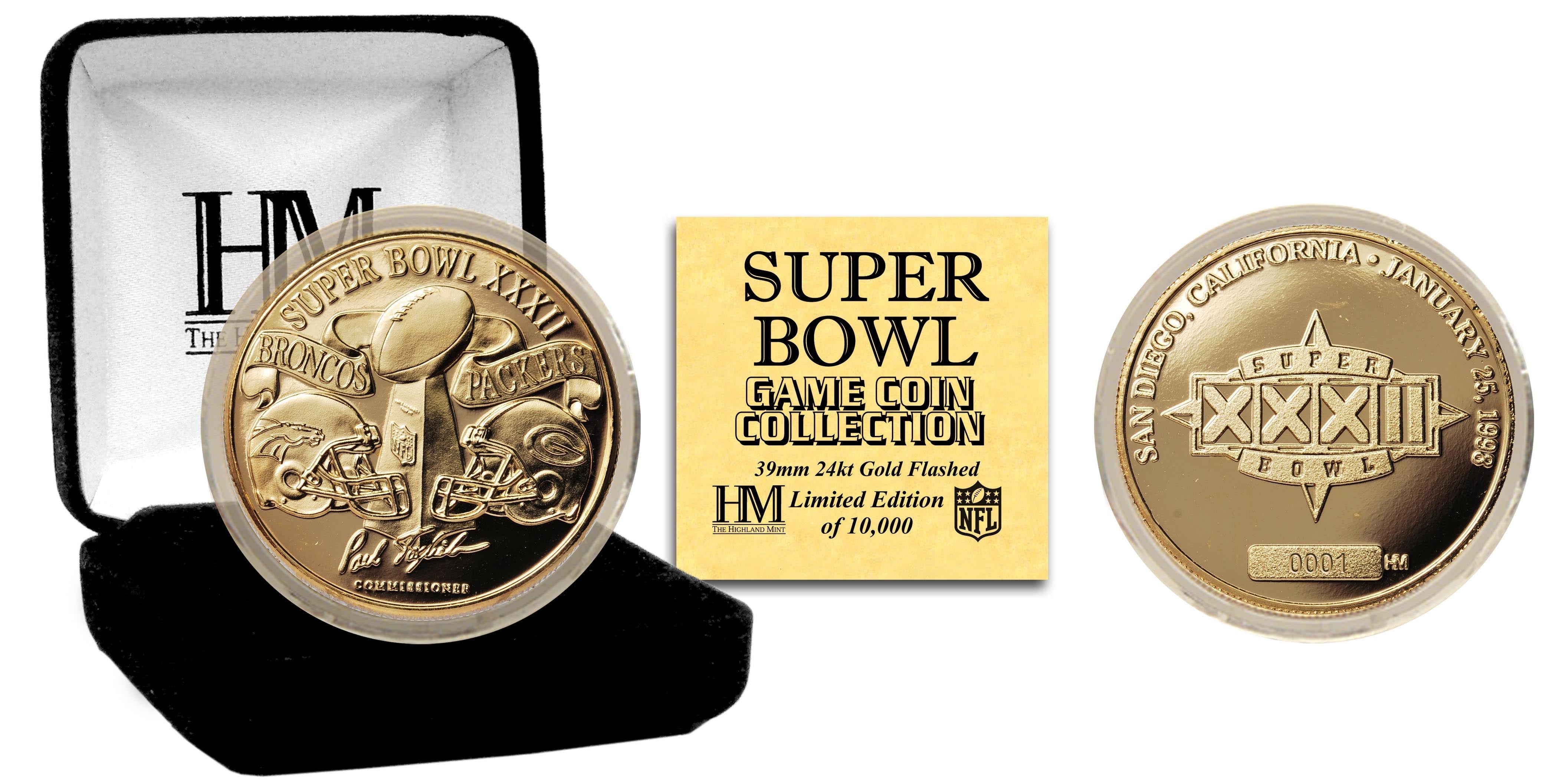 Super Bowl XXXII 24kt Gold Flip Coin - Sports Collectibles, Sports Memorabilia, Sports Fan Shop, Sports Gifts