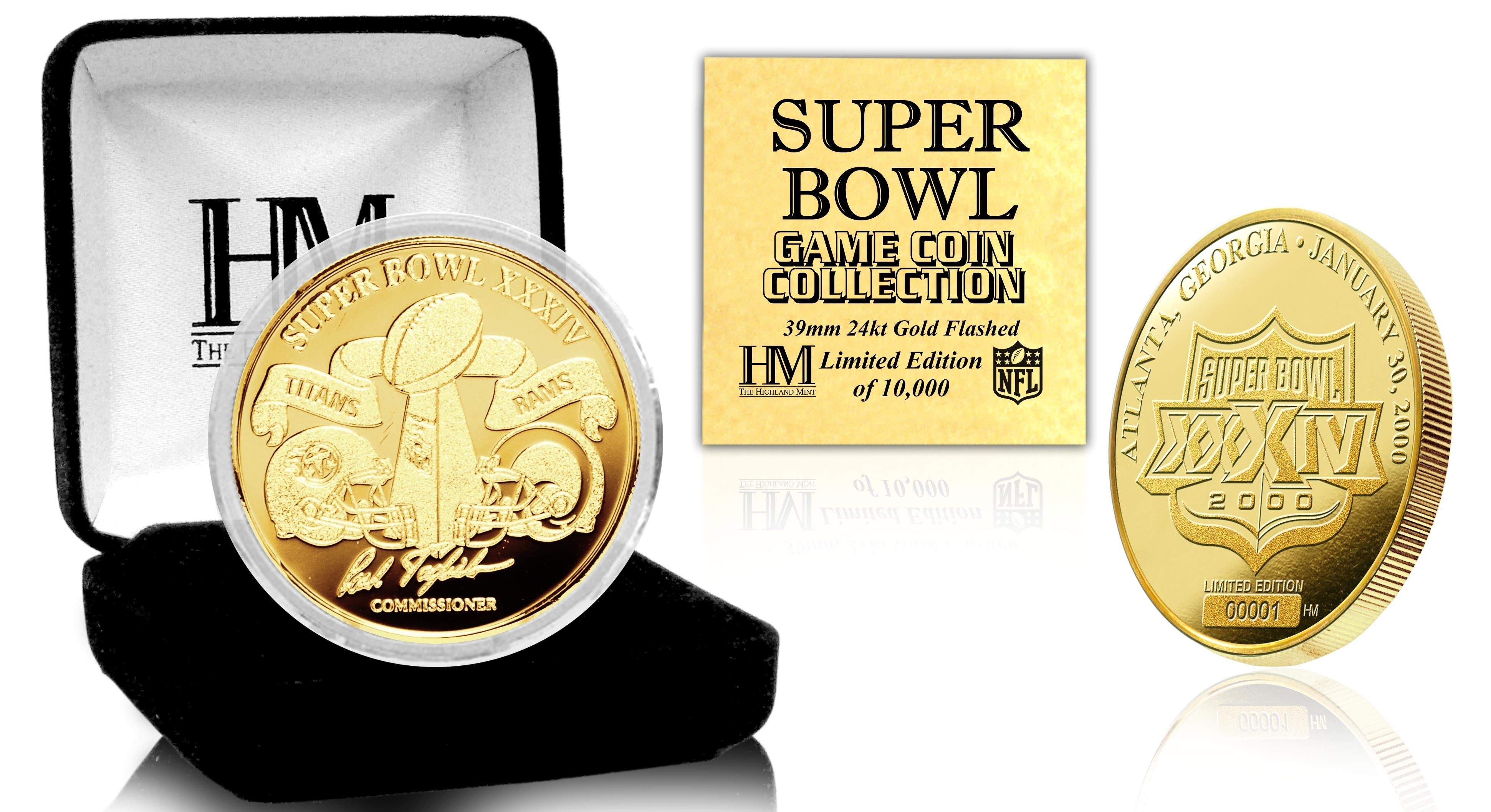 Super Bowl XXXIV 24kt Gold Flip Coin - Sports Collectibles, Sports Memorabilia, Sports Fan Shop, Sports Gifts