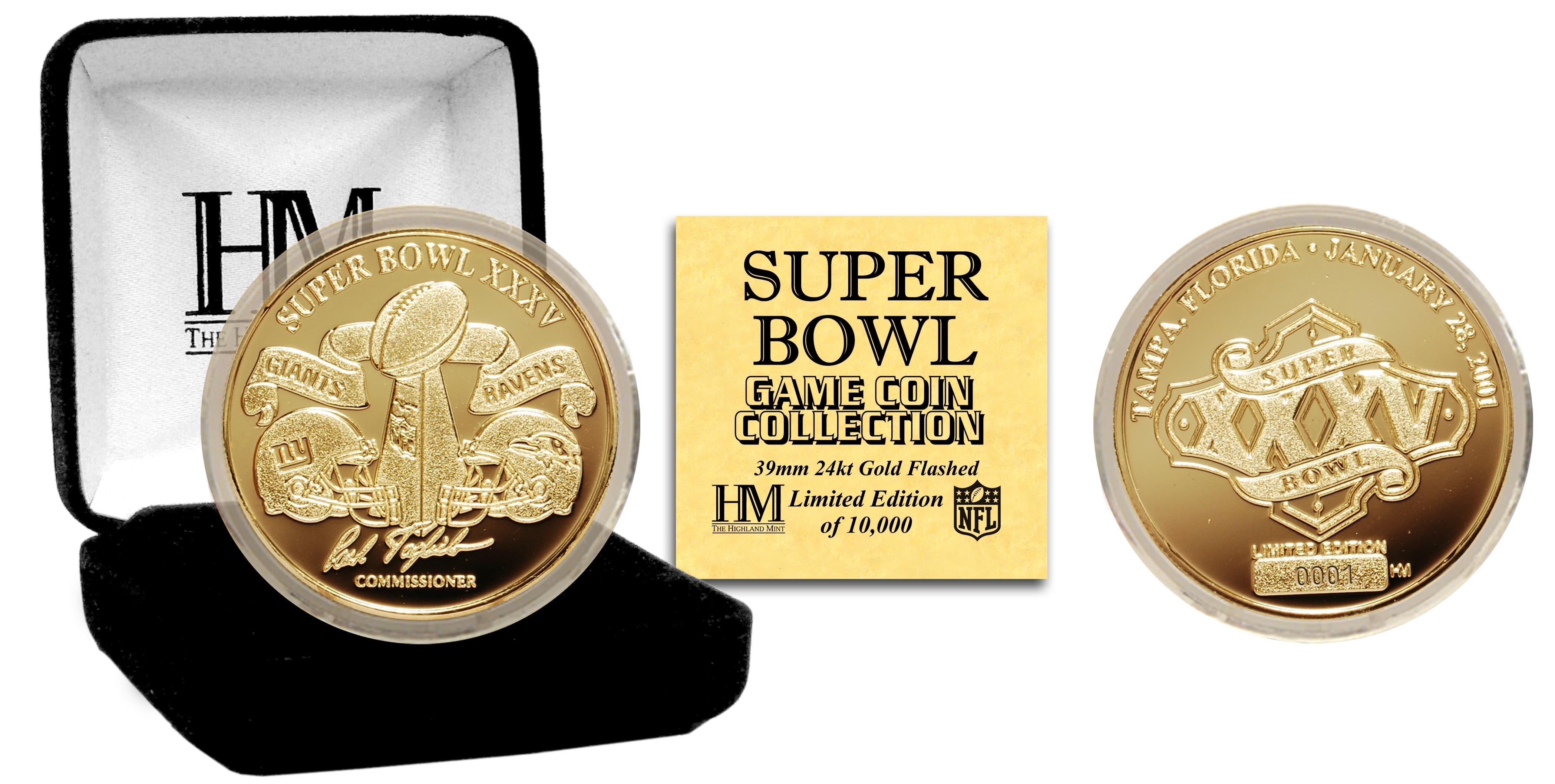 Super Bowl XXXV 24kt Gold Flip Coin - Sports Collectibles, Sports Memorabilia, Sports Fan Shop, Sports Gifts