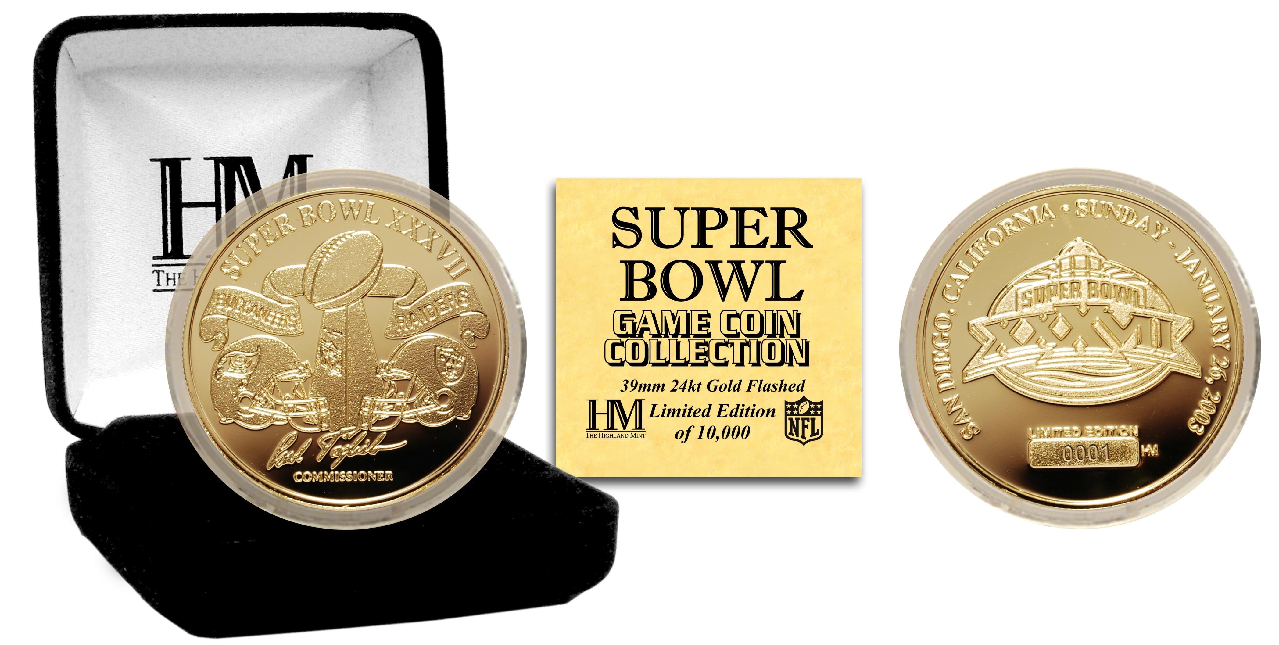 Super Bowl XXXVII 24kt Gold Flip Coin - Sports Collectibles, Sports Memorabilia, Sports Fan Shop, Sports Gifts
