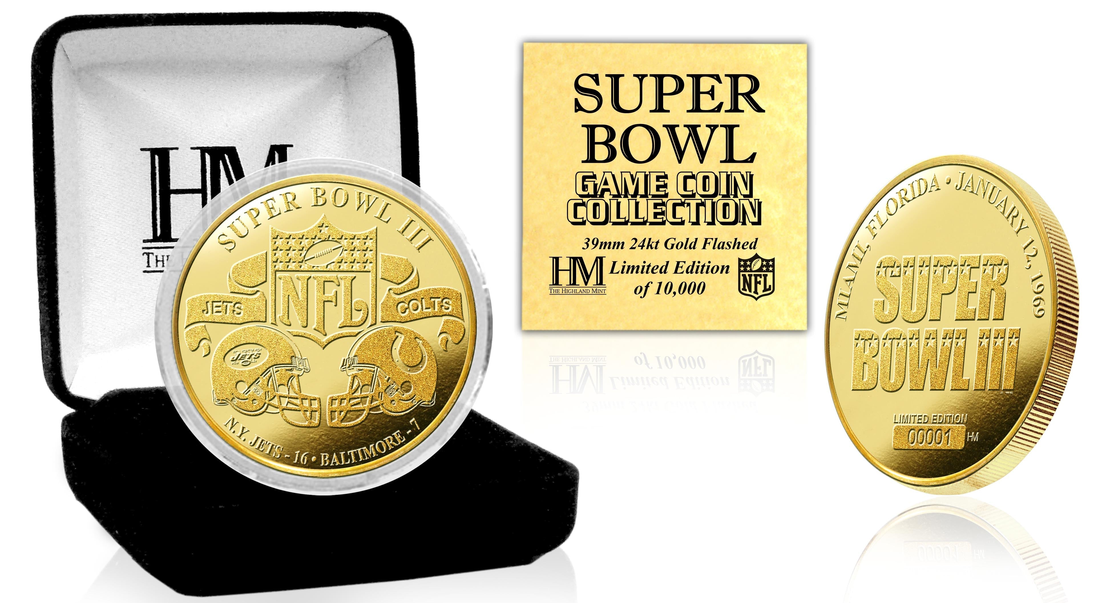 Super Bowl III 24kt Gold Flip Coin - Sports Collectibles, Sports Memorabilia, Sports Fan Shop, Sports Gifts