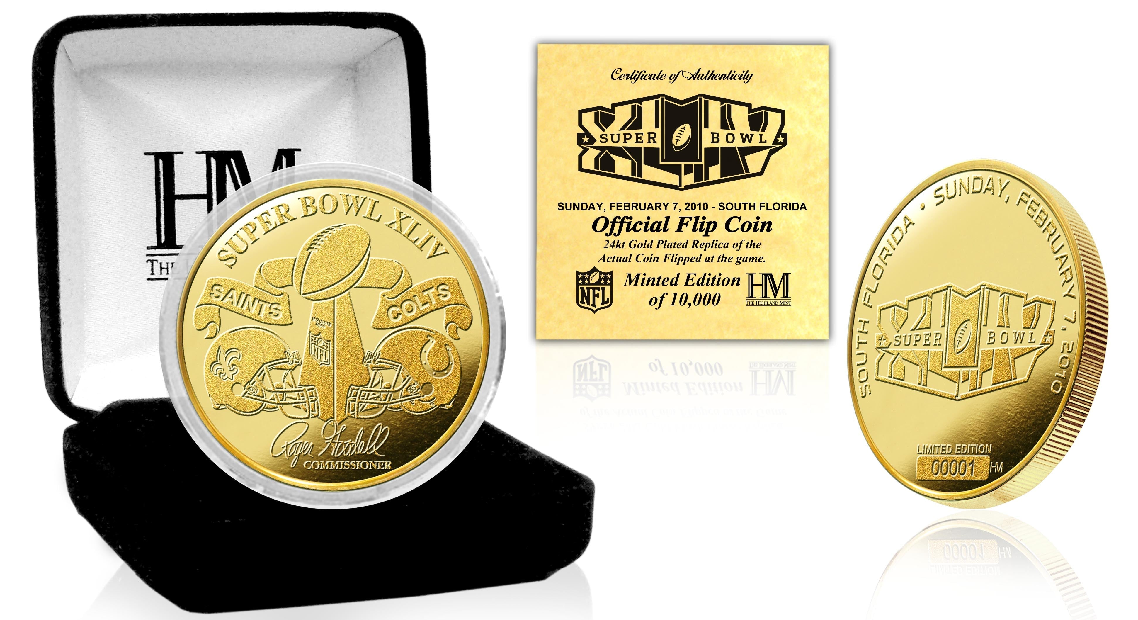 Super Bowl XLIV Official 24KT Gold Flip Coin - Sports Collectibles, Sports Memorabilia, Sports Fan Shop, Sports Gifts