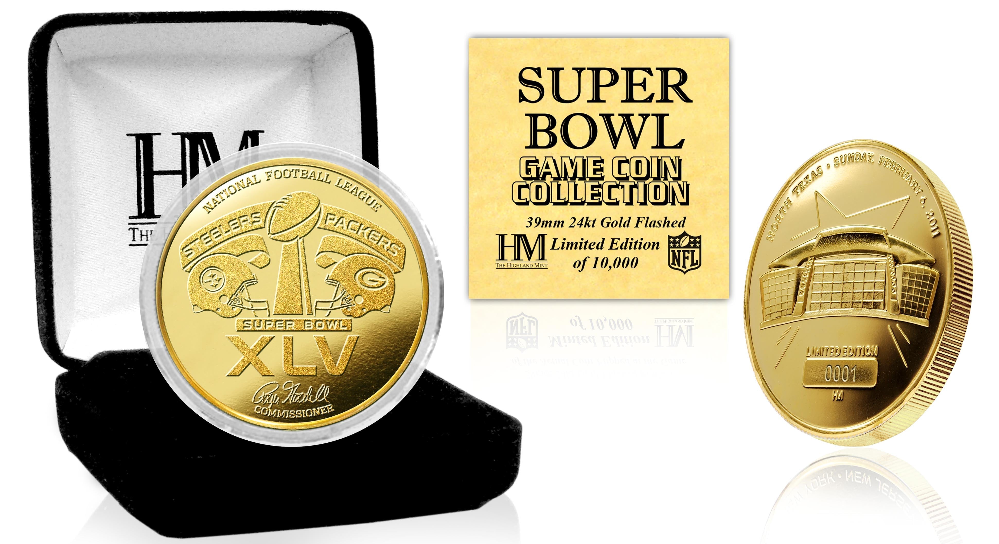 Super Bowl XLV 24KT Gold Flip Coin - Sports Collectibles, Sports Memorabilia, Sports Fan Shop, Sports Gifts