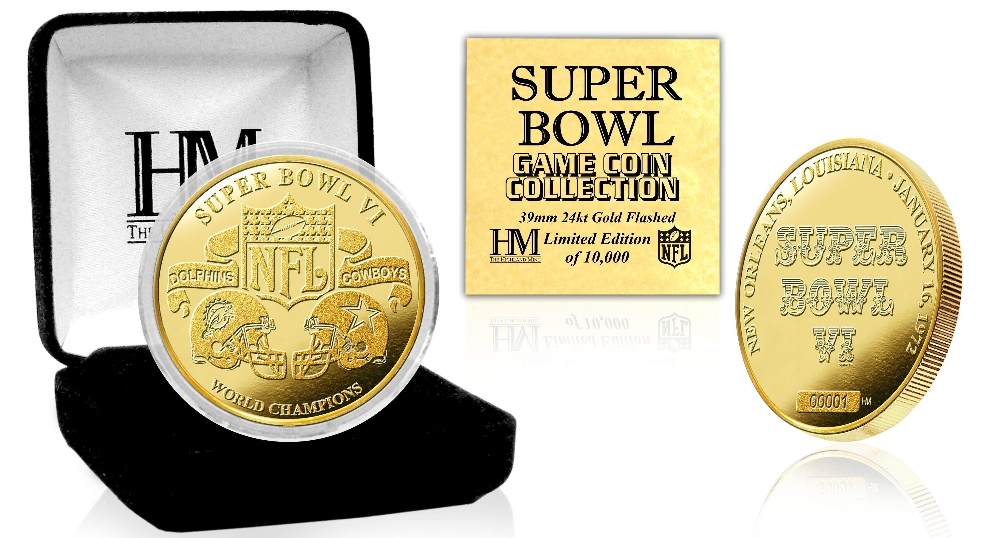 Super Bowl VI 24kt Gold Flip Coin - Sports Collectibles, Sports Memorabilia, Sports Fan Shop, Sports Gifts