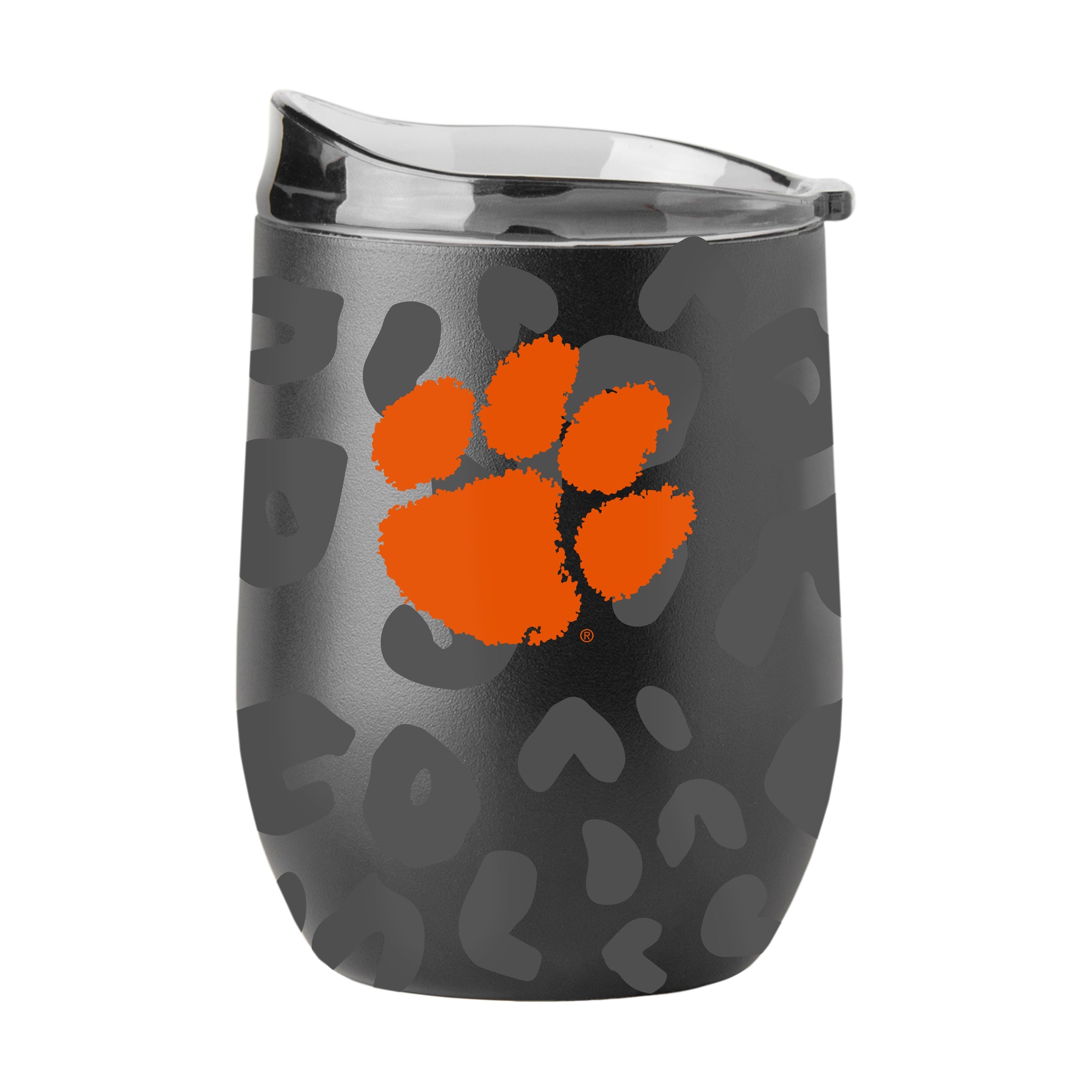 Clemson Leopard 16oz Black Powder Coat Curved Beverage