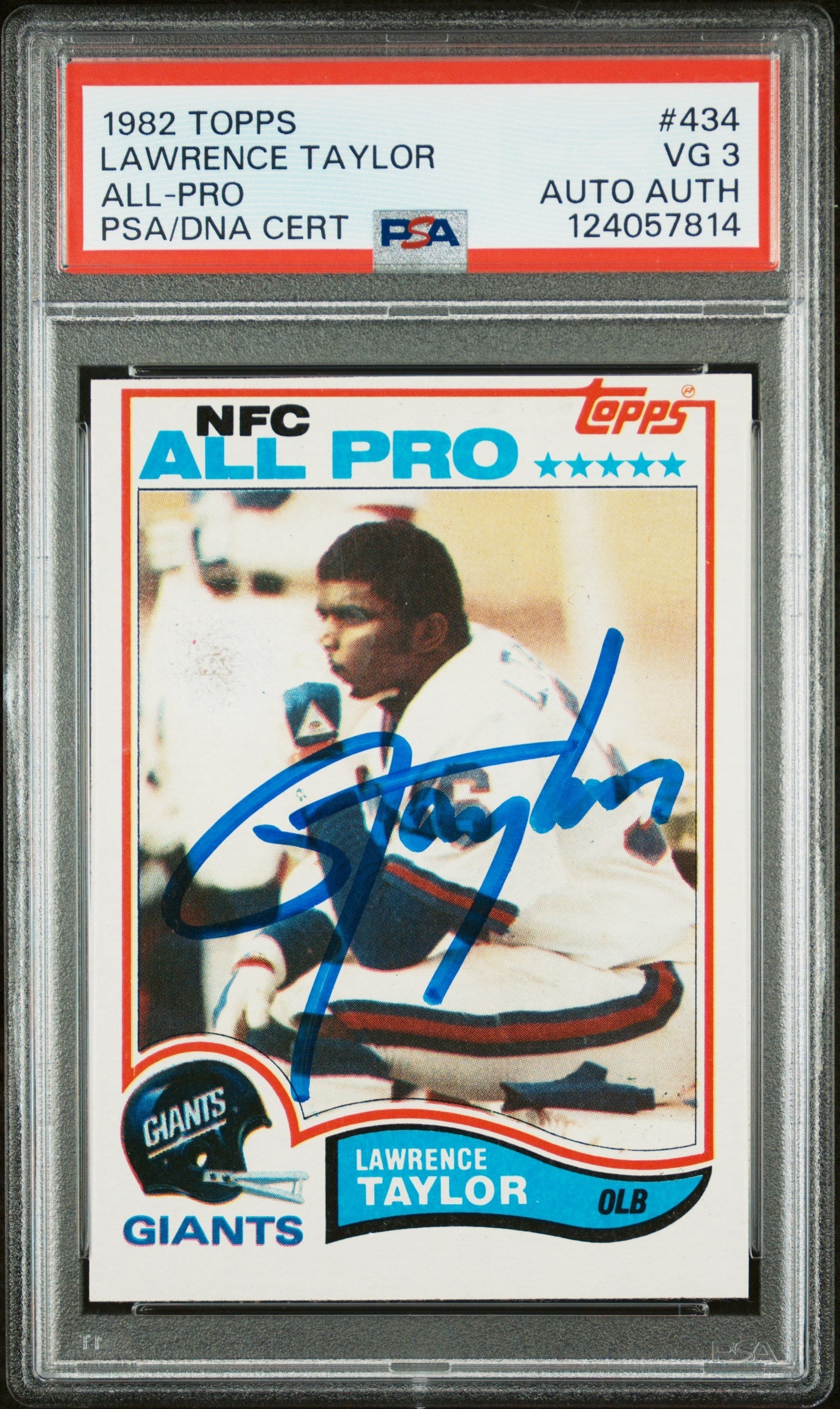 Graded 1982 Topps Lawrence Taylor #434 Rookie RC Signed Football Card PSA 3 Card - Auto Grade Authentic