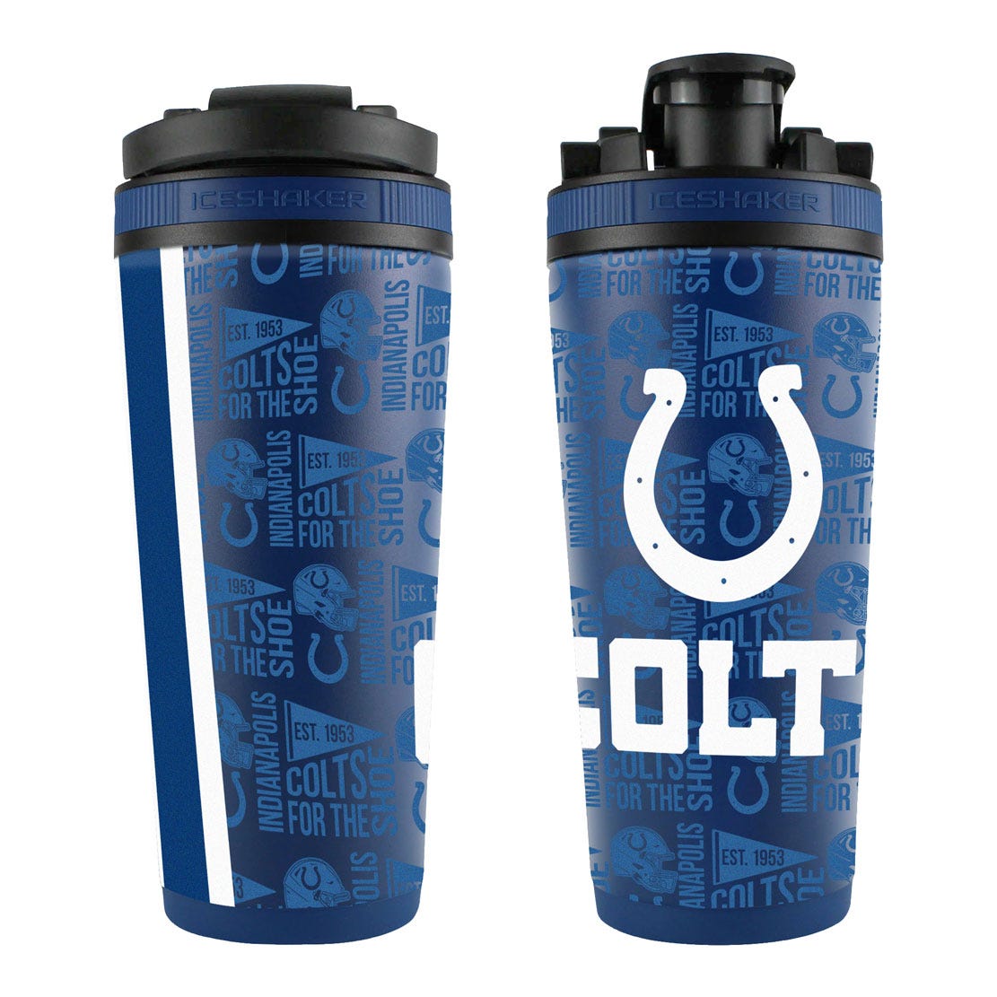 Indianapolis Colts Dark Royal 654 26oz 4D Stainless Steel Ice Shaker - Sports Gifts, Sports Memorabilia, Sports Collectibles, Fan Shop