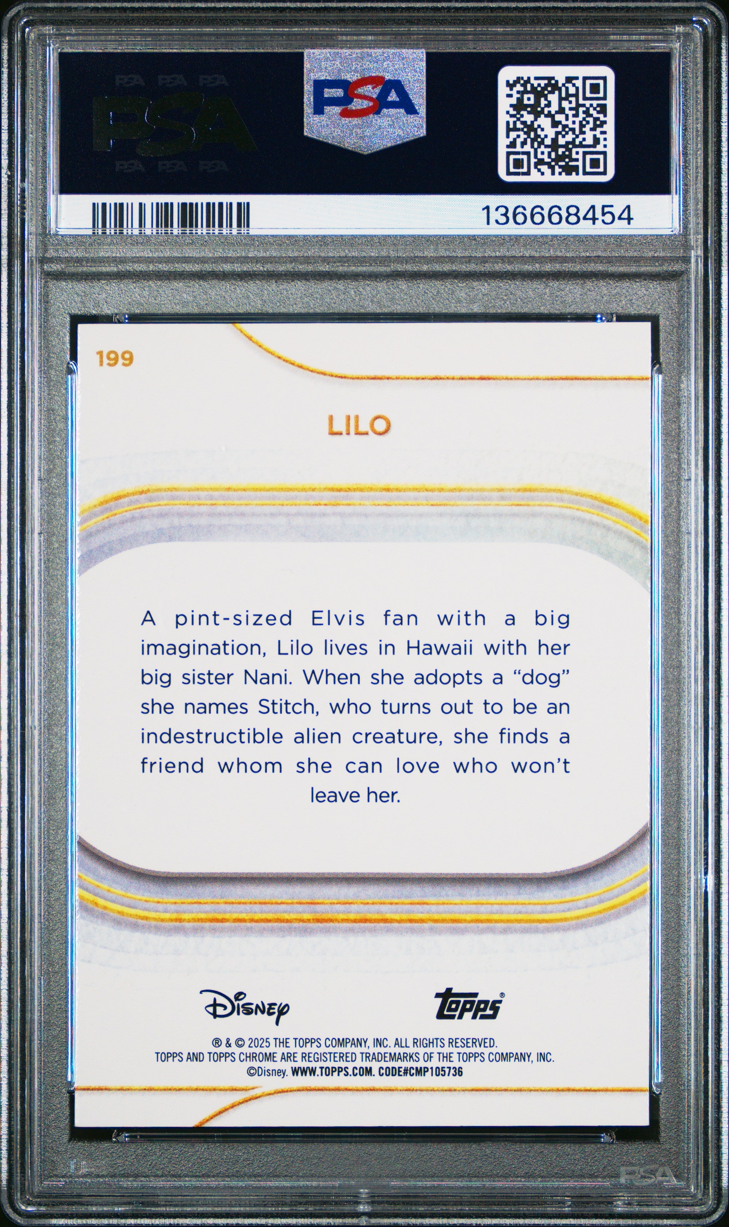 Graded 2025 Topps Chrome Disney Lilo #199 Yellow Mini Diamonds Lilo & Stitch Trading Card PSA 10 Gem Mint