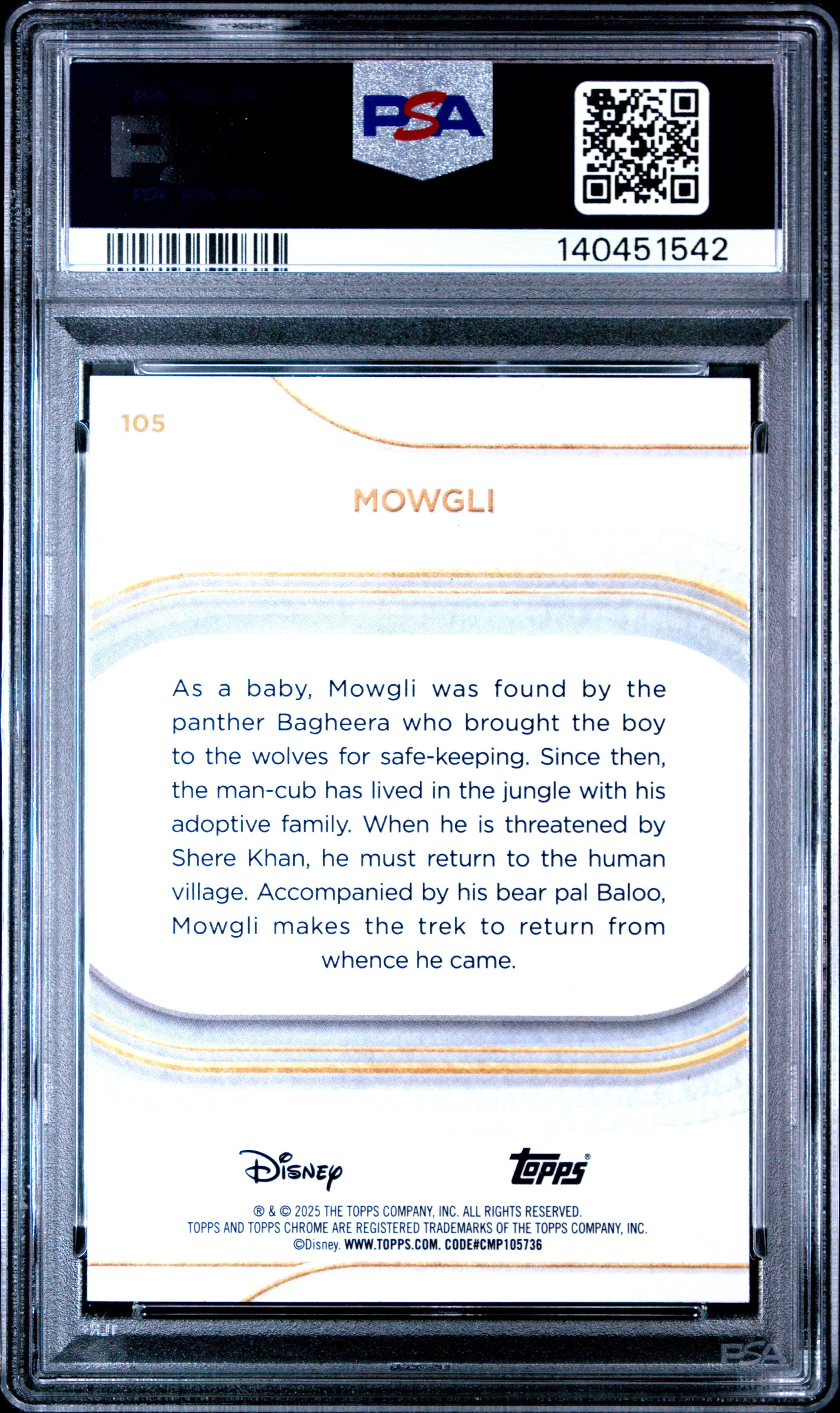 Graded 2025 Topps Chrome Disney Mowgli #106 Mini Diamonds The Jungle Book Trading Card PSA 10 Gem Mint