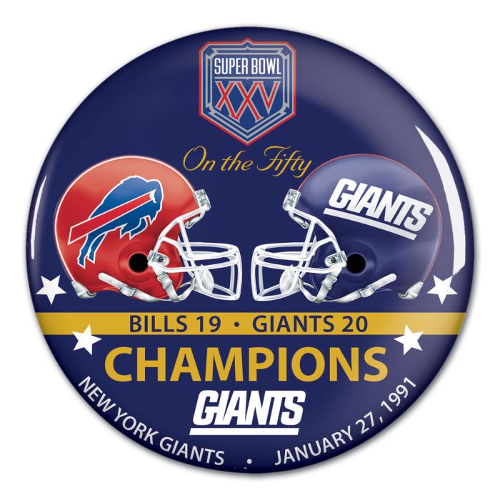 Super Bowl on the Fifty New York Giants Button, carded 3" - Sports Collectibles, Sports Memorabilia, Sports Fan Shop, Sports Gifts