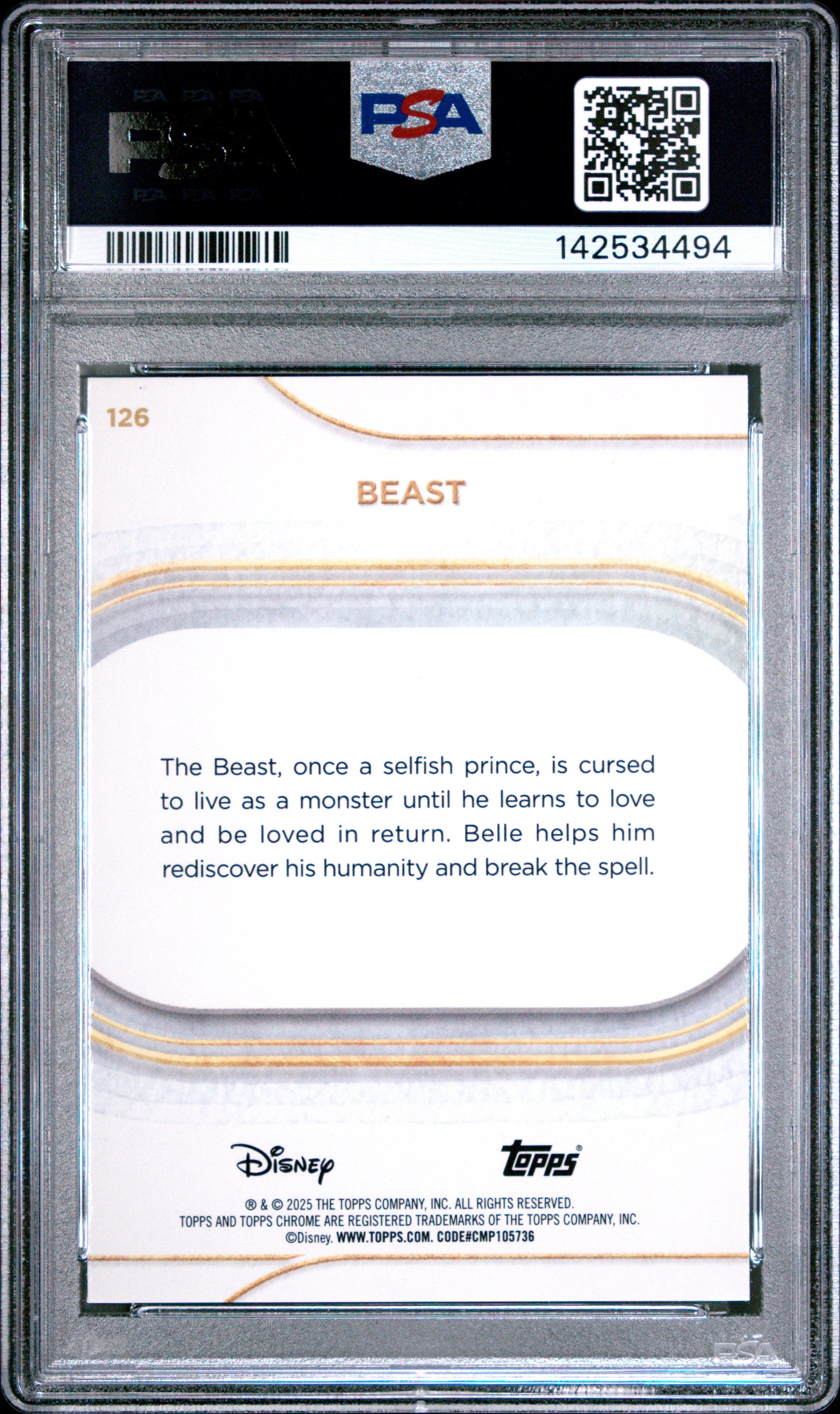 Graded 2025 Topps Chrome Disney Beast #126 Beauty and the Beast Trading Card PSA 10 Gem Mint