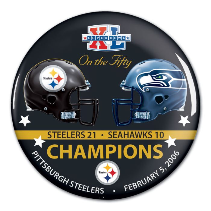 Super Bowl on the Fifty Pittsburgh Steelers Button, carded 3" - Sports Collectibles, Sports Memorabilia, Sports Fan Shop, Sports Gifts
