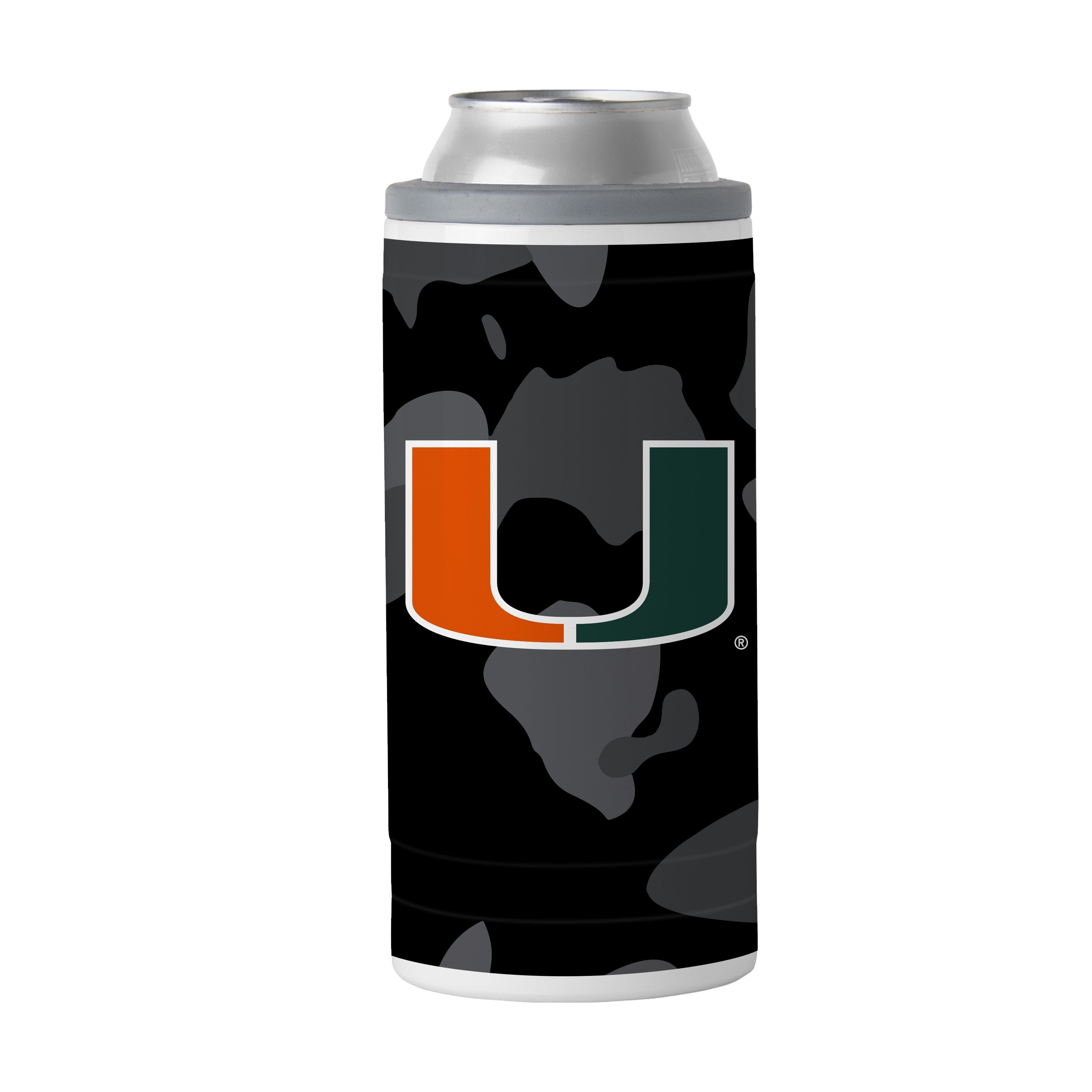 Miami Black Camo 12oz Slim Can Coolie