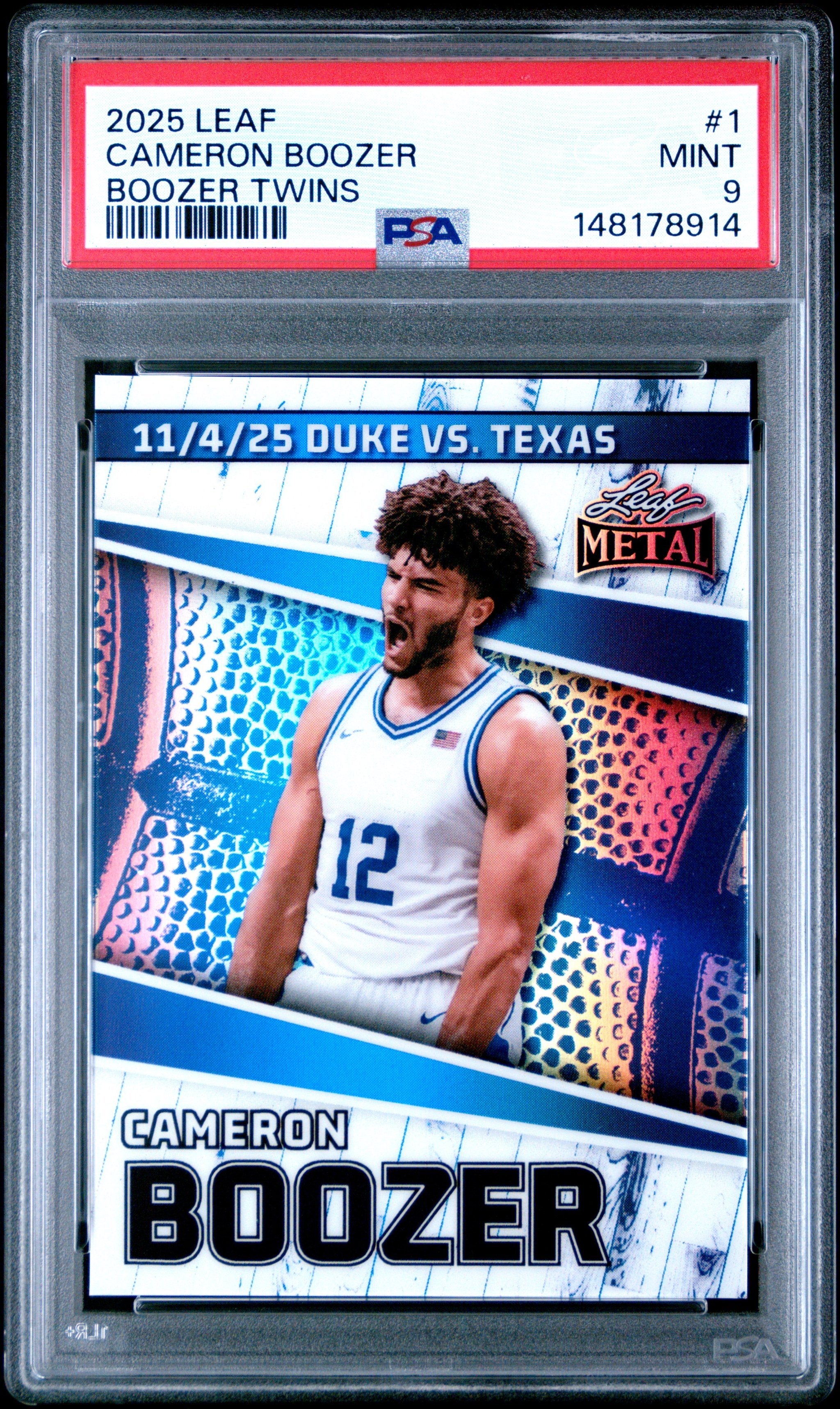 Graded 2025 Leaf Cameron Boozer #1 /439 Rookie RC Basketball Card PSA 9 Mint