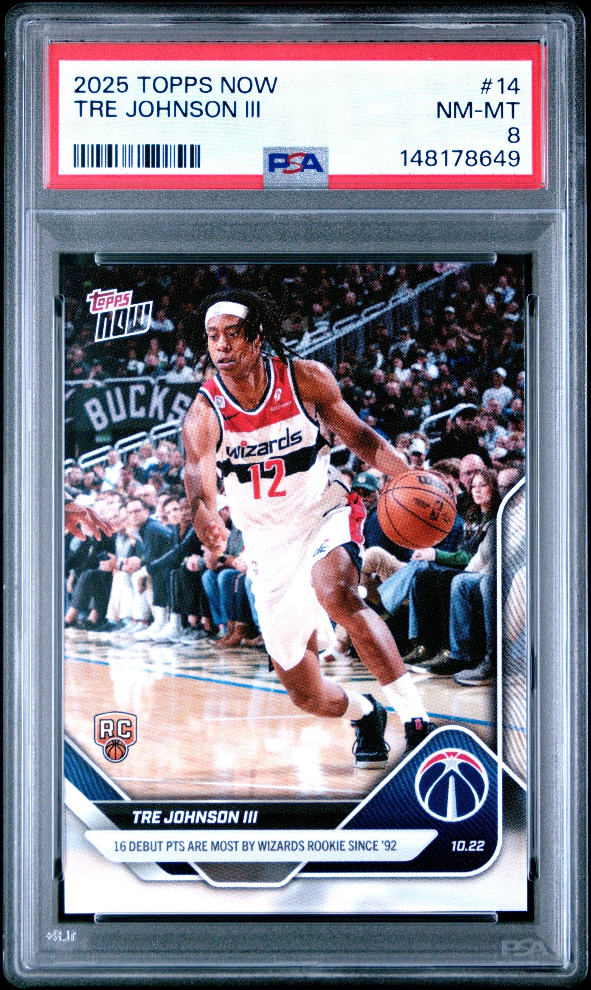 Graded 2025 Topps Now Tre Johnson III #14 Rookie RC Basketball Card PSA 8 Near Mint