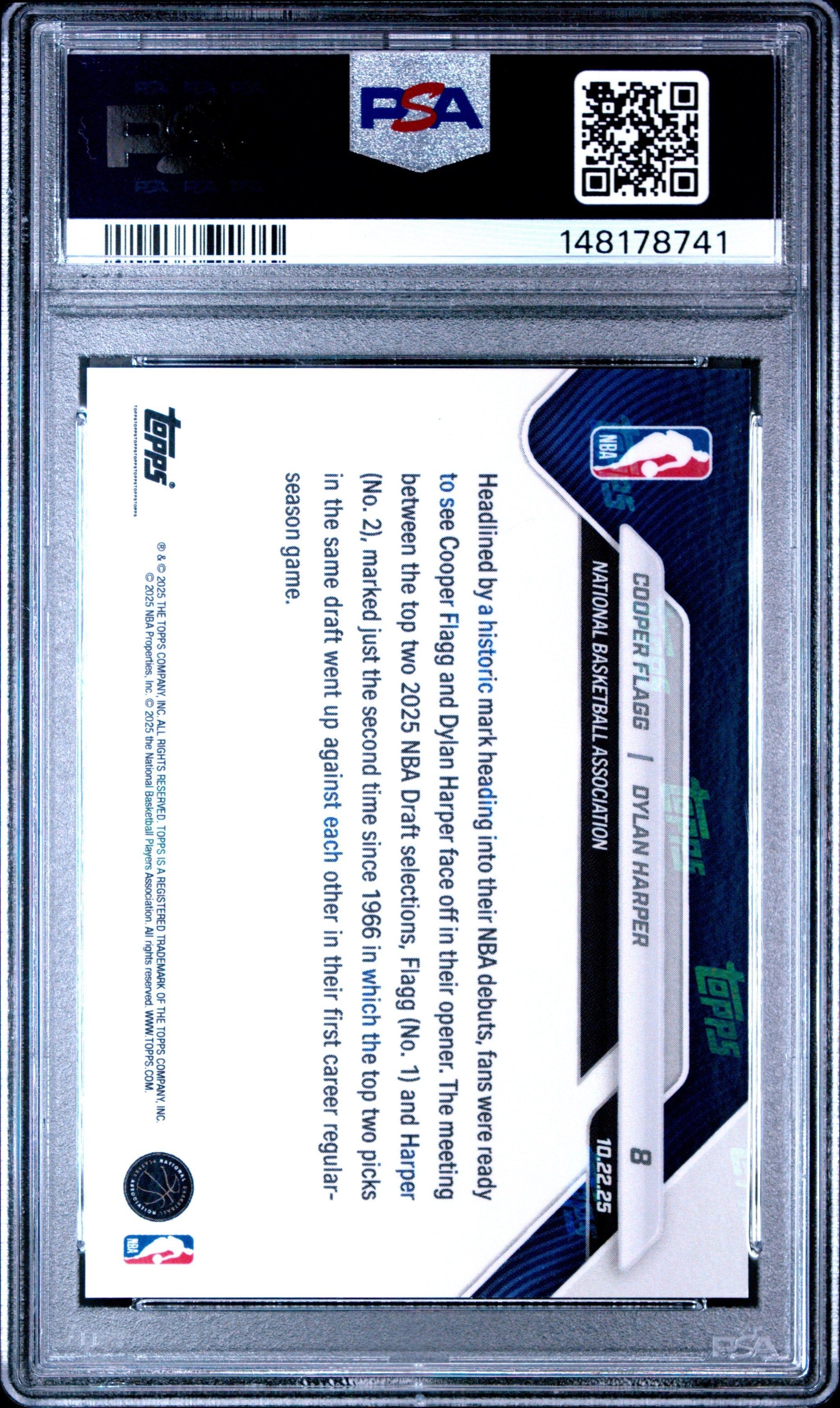 Graded 2025 Topps Now Cooper Flagg/Dylan Harper #8 Rookie RC Basketball Card PSA 9 Mint