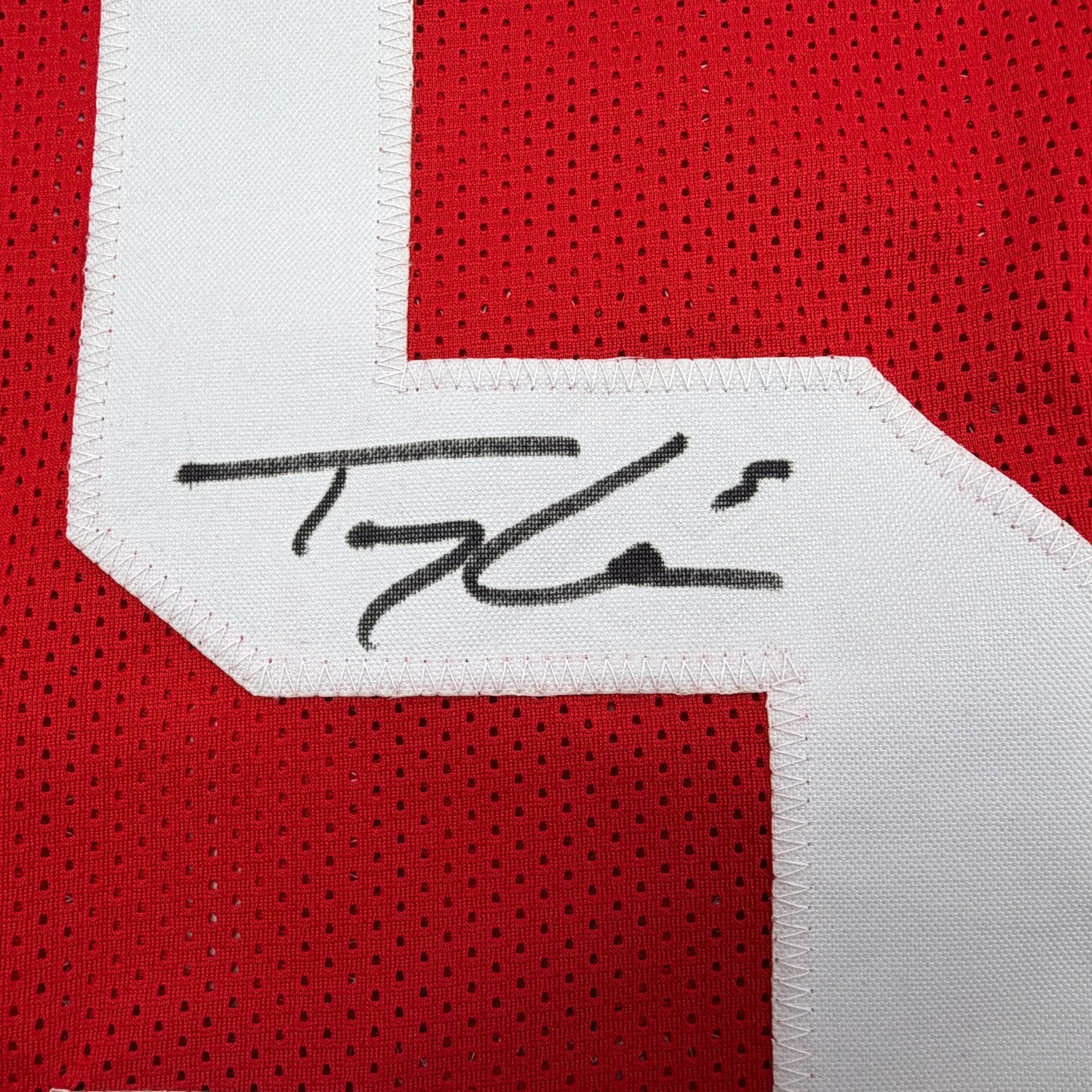 Autographed/Signed Trey Lance San Francisco Red Football Jersey Beckett BAS COA