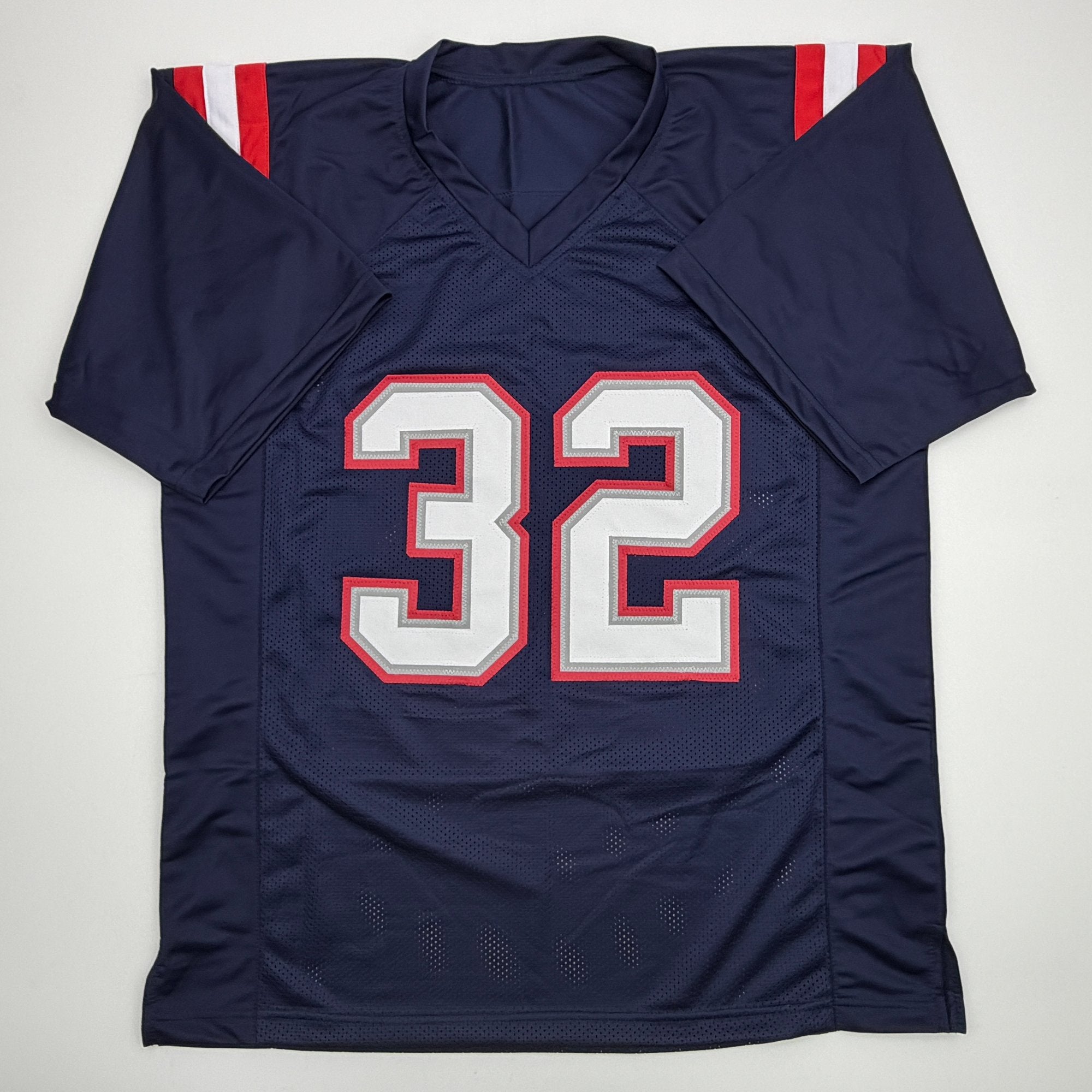 Autographed/Signed TreVeyon Henderson New England Blue Football Jersey Beckett BAS COA