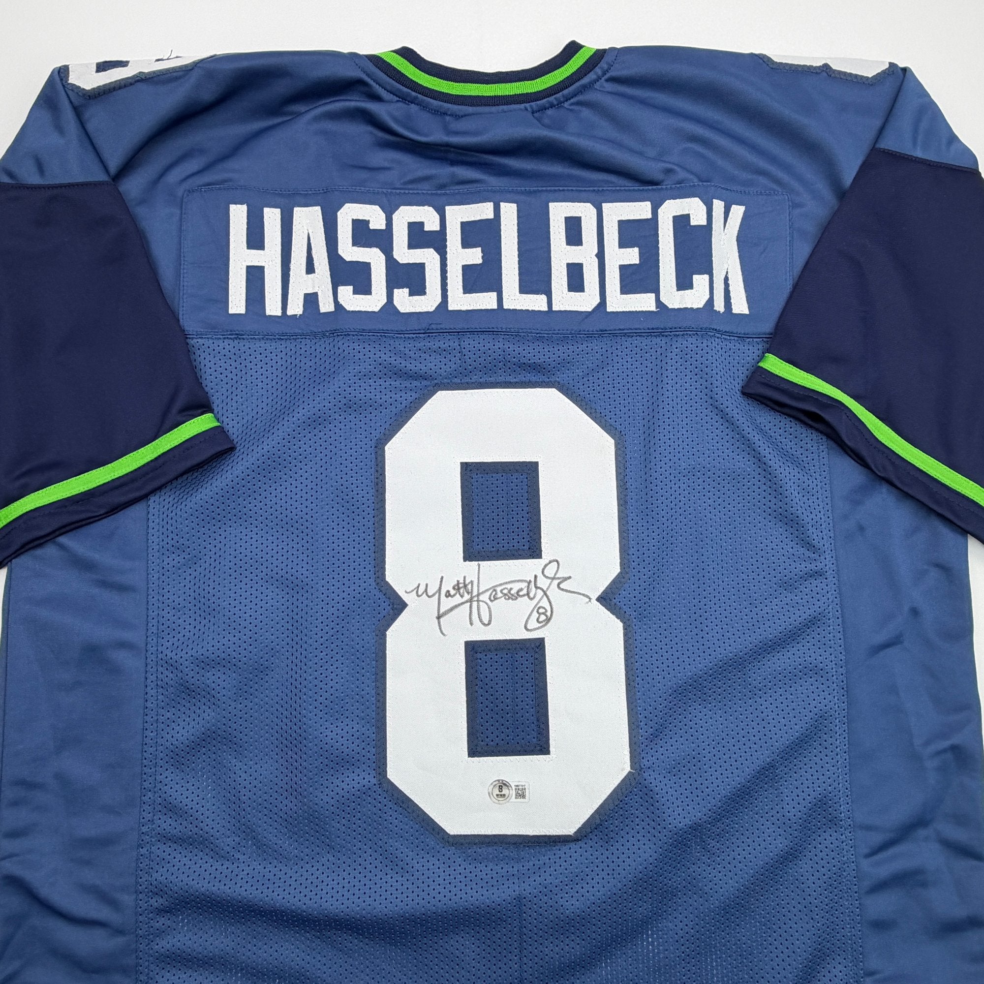 Autographed/Signed Matt Hasselbeck Seattle Blue Football Jersey Beckett BAS COA