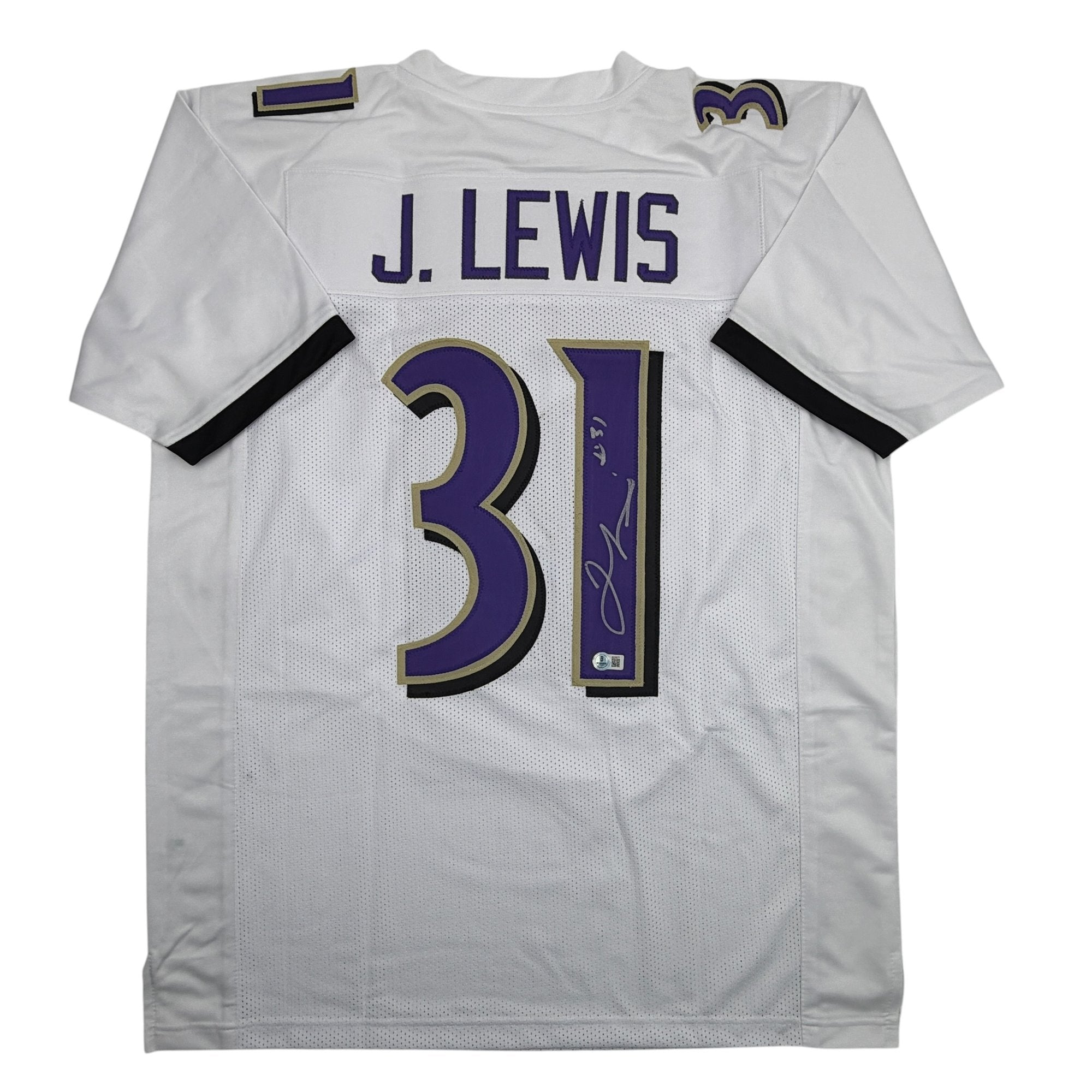 Autographed/Signed Jamal Lewis Baltimore White Football Jersey Beckett BAS COA