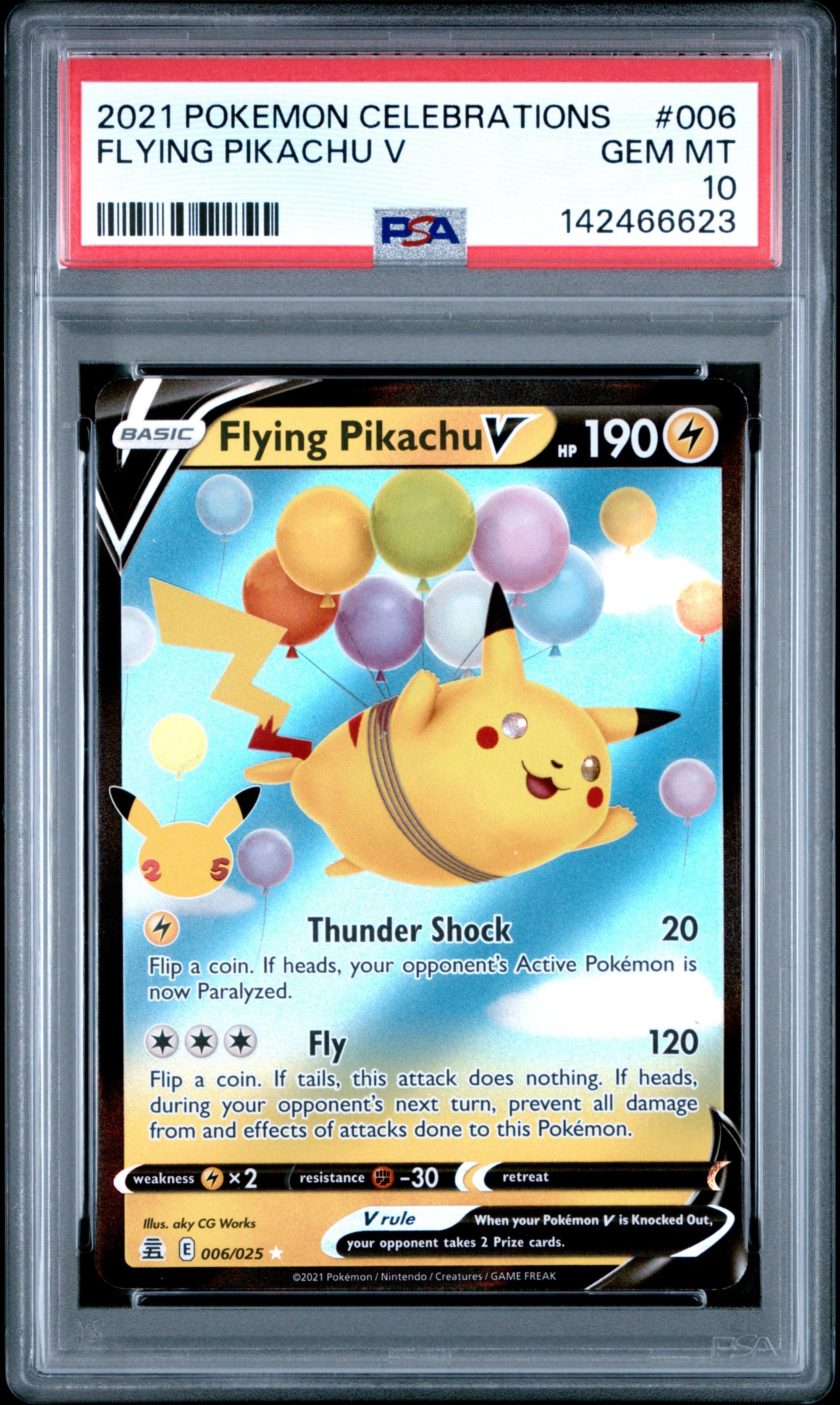Graded 2021 Pokemon Celebrations Flying Pikachu #006 V Trading Card Game PSA 10 Gem Mint