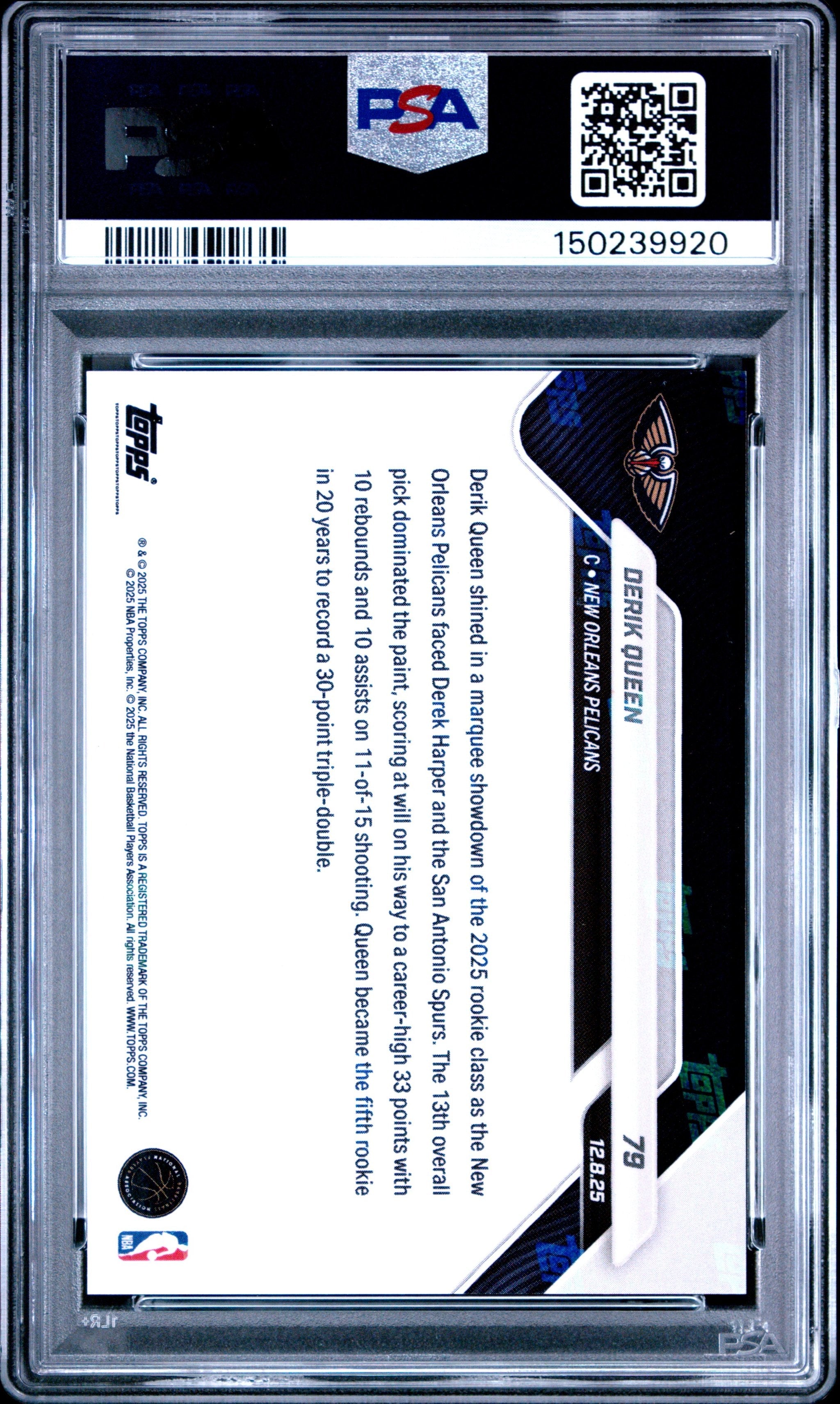 Graded 2025 Topps Now Derik Queen #79 Gold Foil /50 Rookie RC Basketball Card PSA 9 Mint
