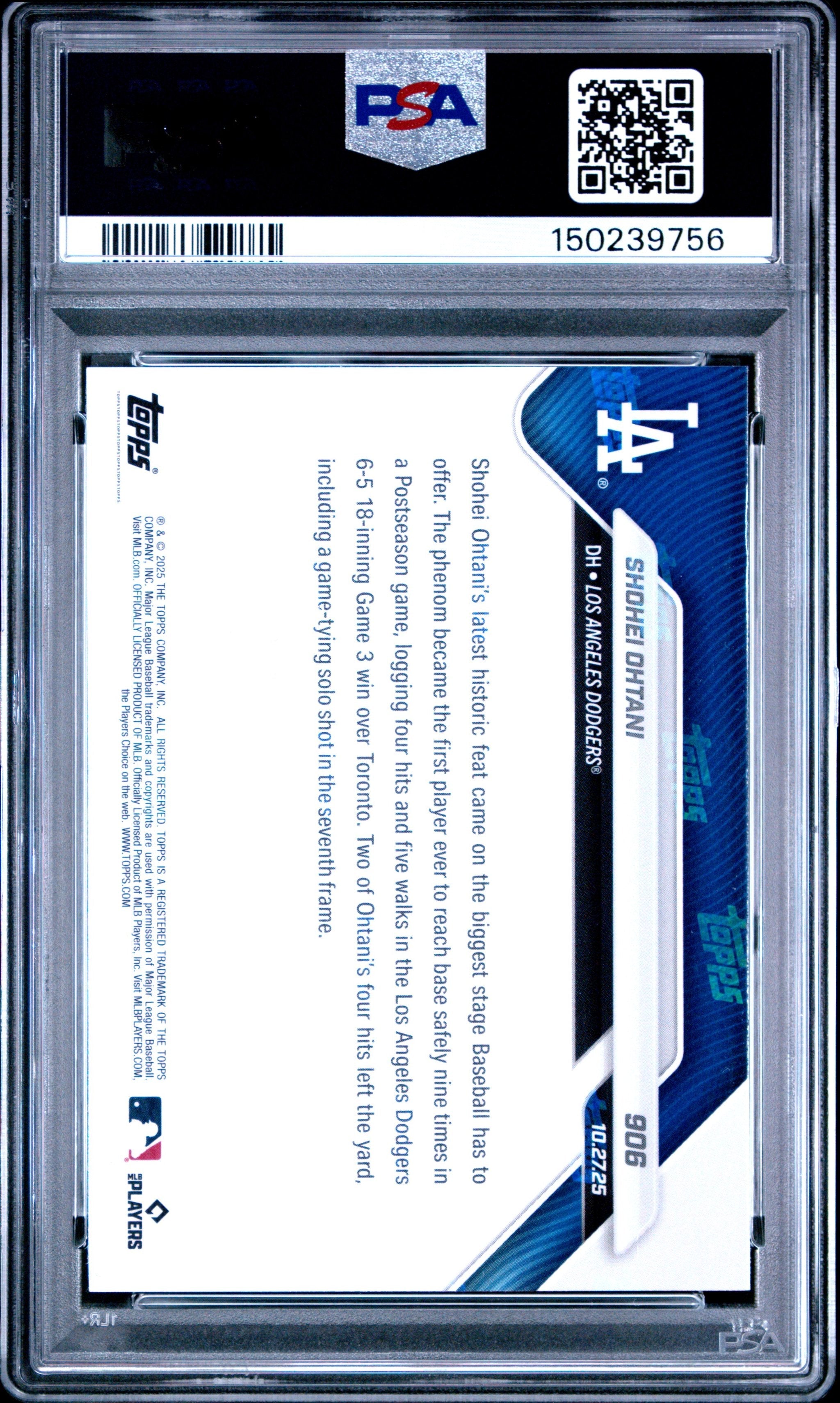 Graded 2025 Topps Now Shohei Ohtani #906 Baseball Card PSA 6 Excellent