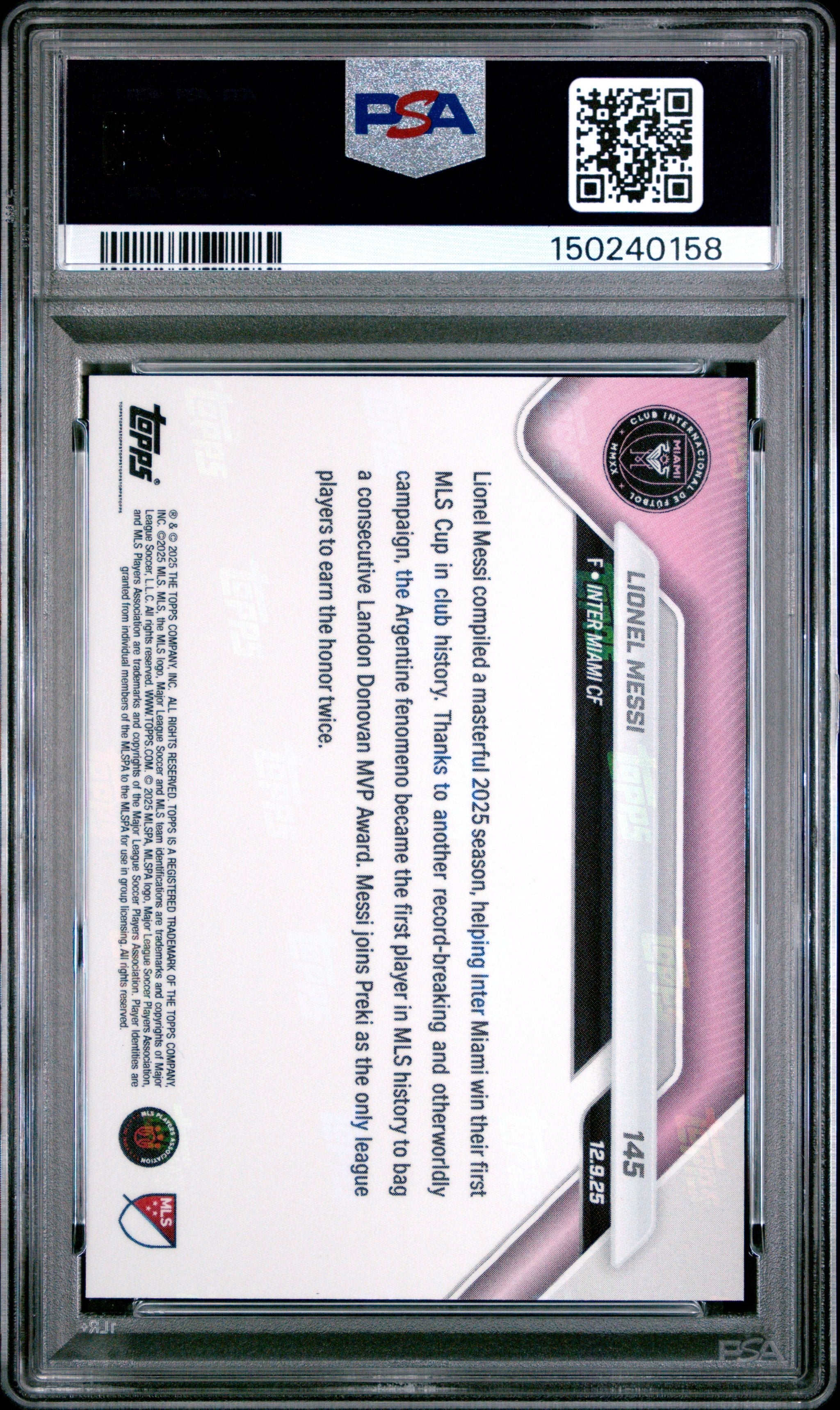 Graded 2025 Topps Now Lionel Messi #145 Soccer Card PSA 8 Near Mint