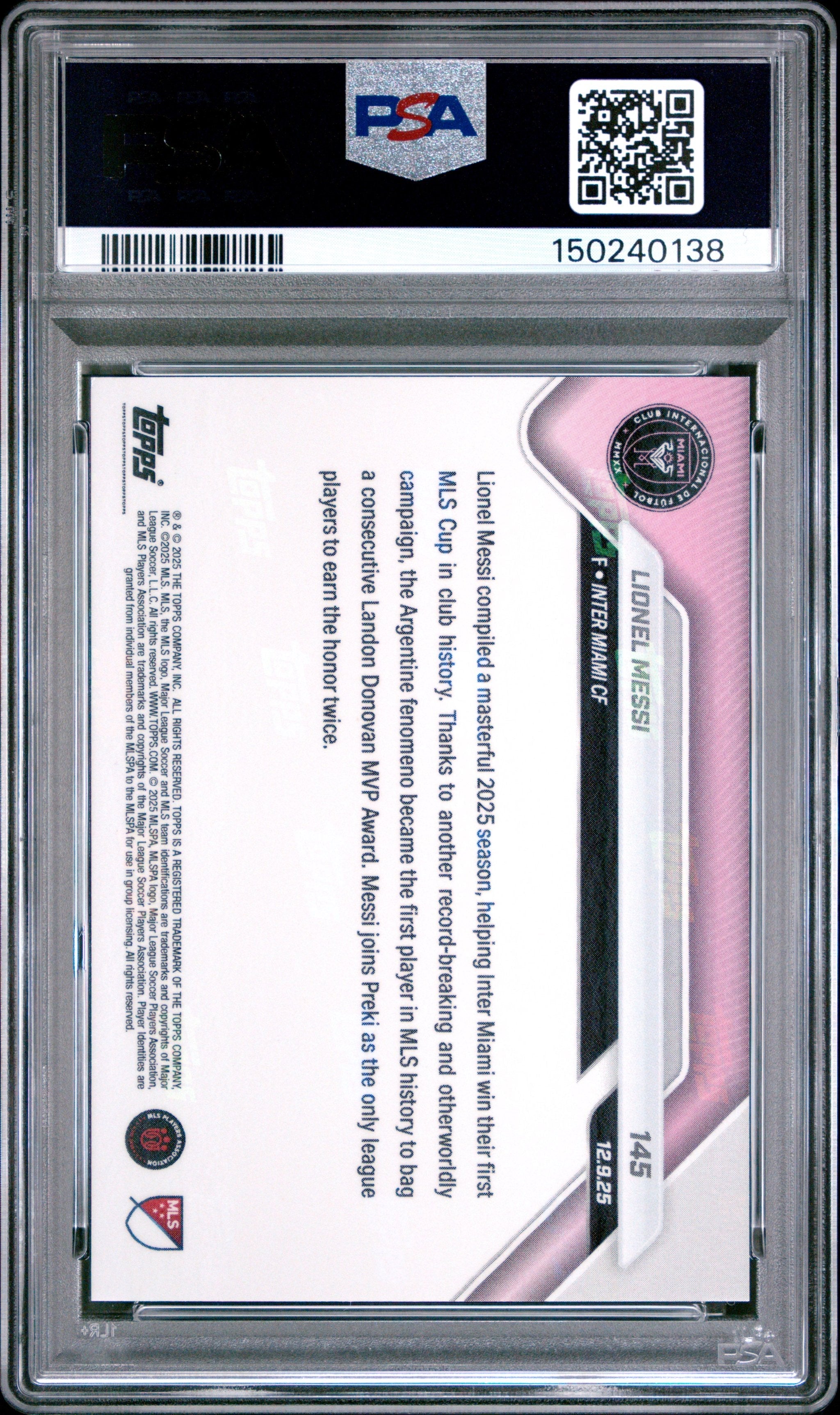 Graded 2025 Topps Now Lionel Messi #145 Soccer Card PSA 9 Mint