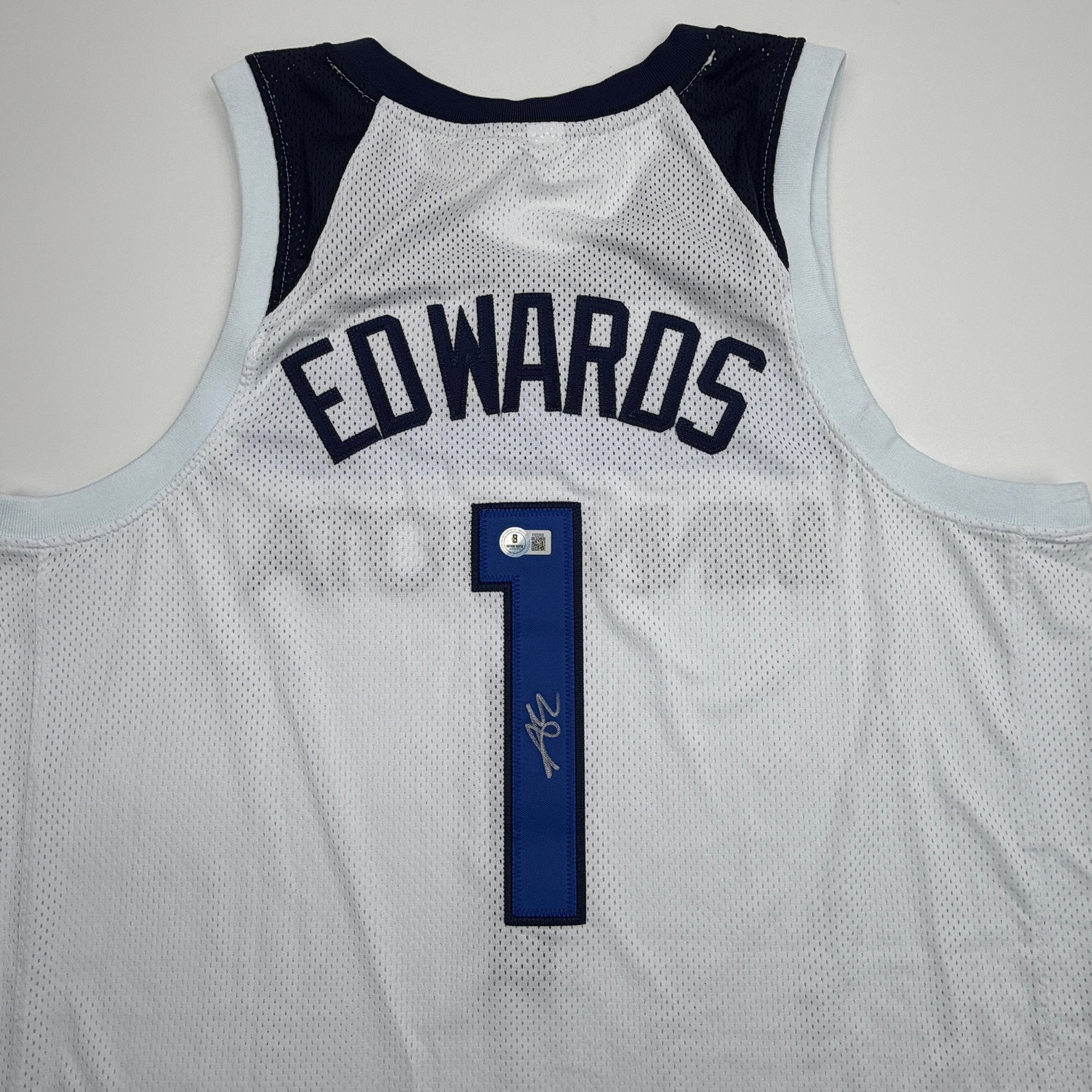 Autographed/Signed Anthony Edwards Minnesota White #1 Basketball Jersey Beckett BAS COA