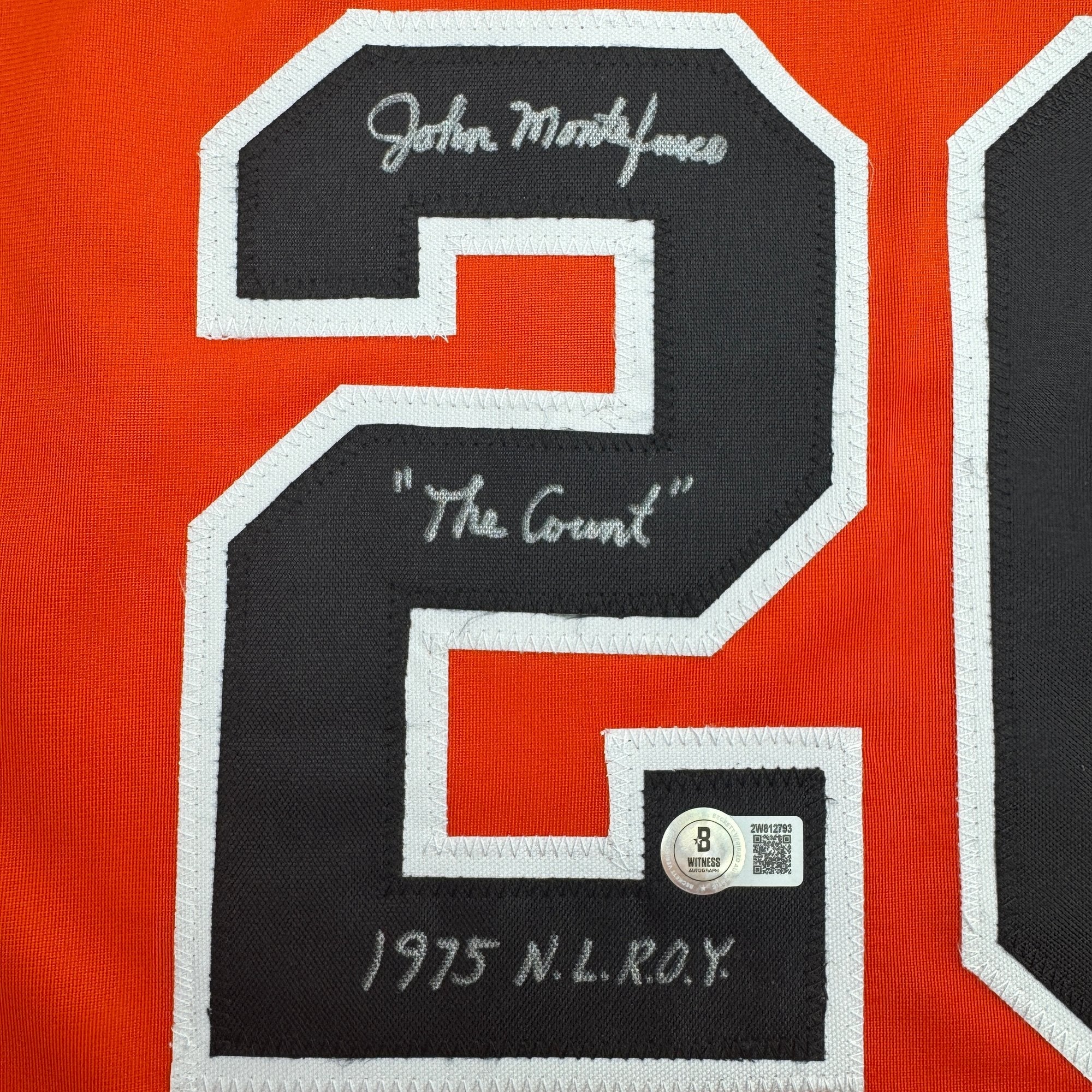 Autographed/Signed John Montefusco 1975 NL ROY San Francisco Orange Baseball Jersey Beckett BAS COA