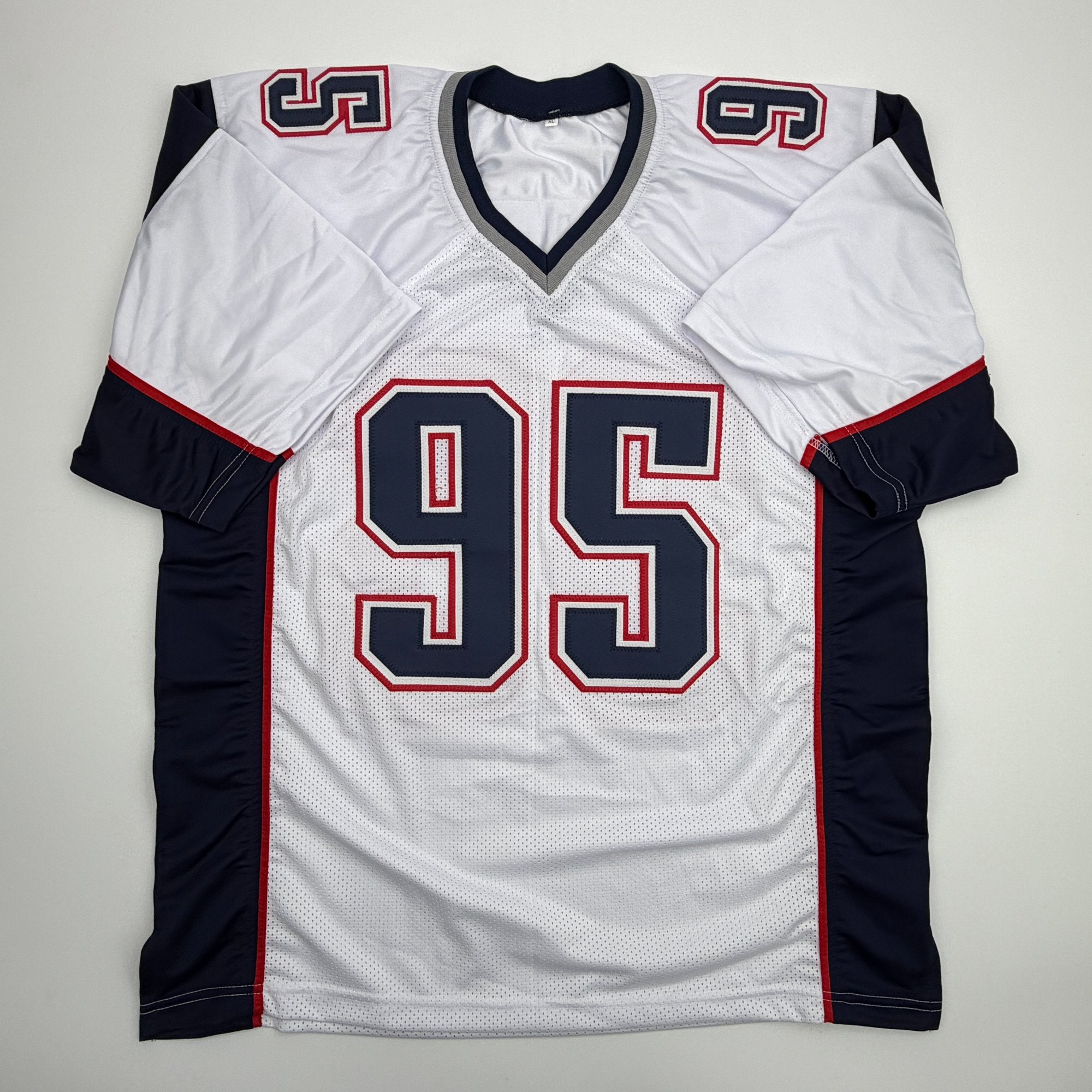 Autographed/Signed Tully Banta-Cain New England White Football Jersey JSA COA