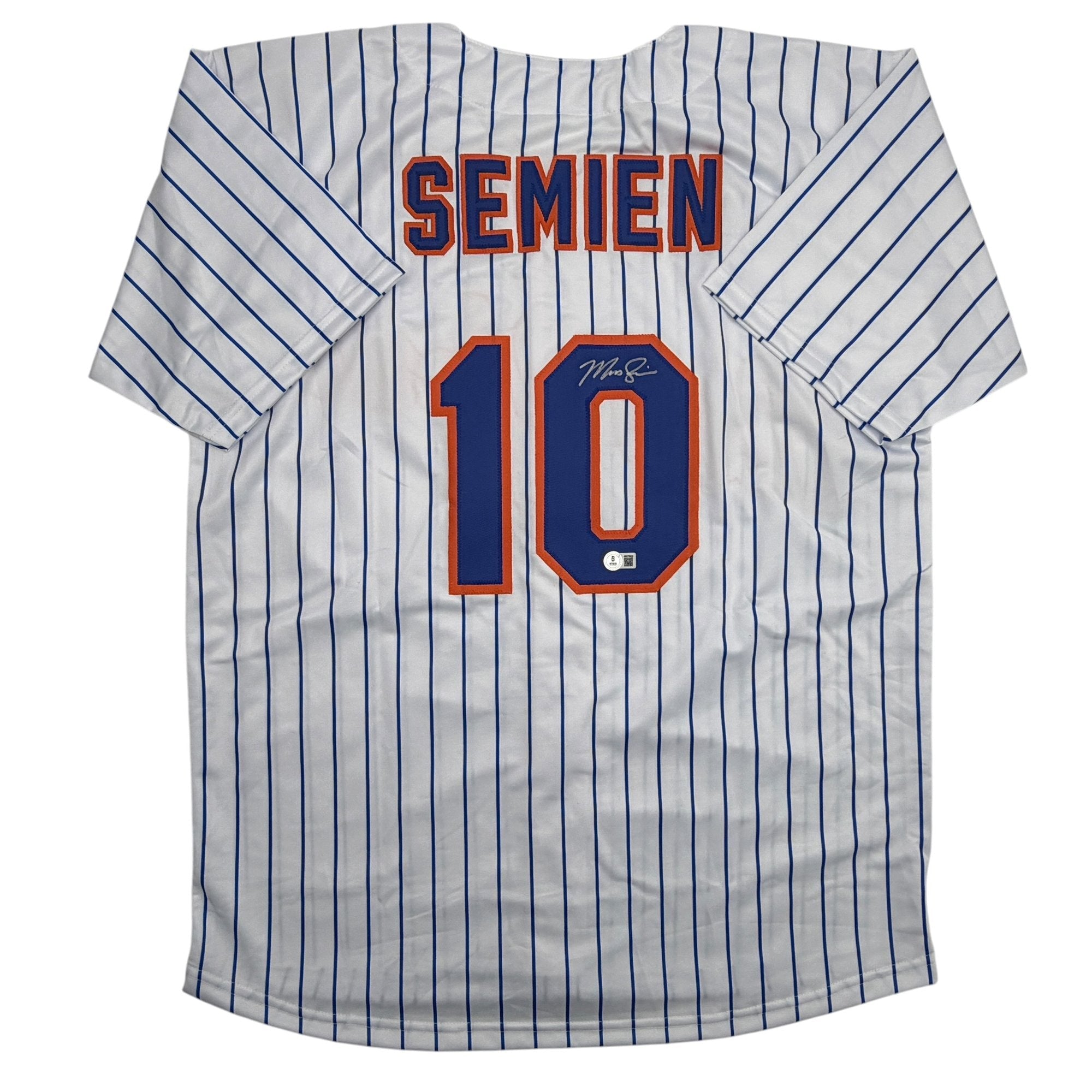 Autographed/Signed Marcus Semien New York Pinstripe Baseball Jersey Beckett BAS COA