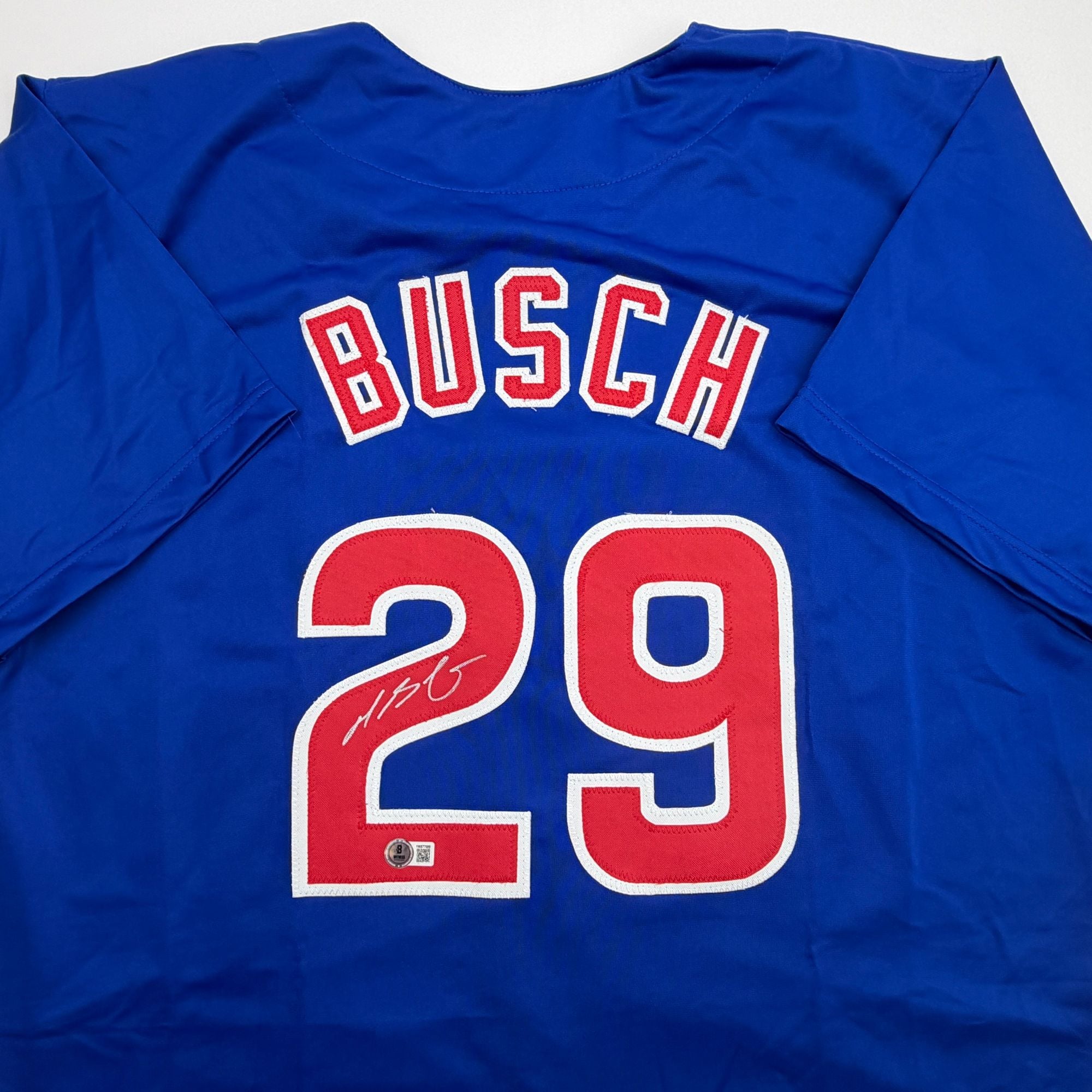 Autographed/Signed Michael Busch Chicago Blue Baseball Jersey Beckett BAS COA