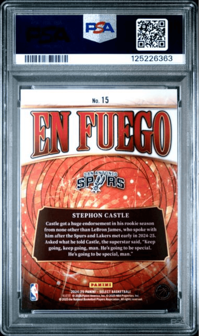 Graded 2024 Panini Select Stephon Castle #15 En Fuego Rookie RC Basketball Card PSA 10 Gem Mint