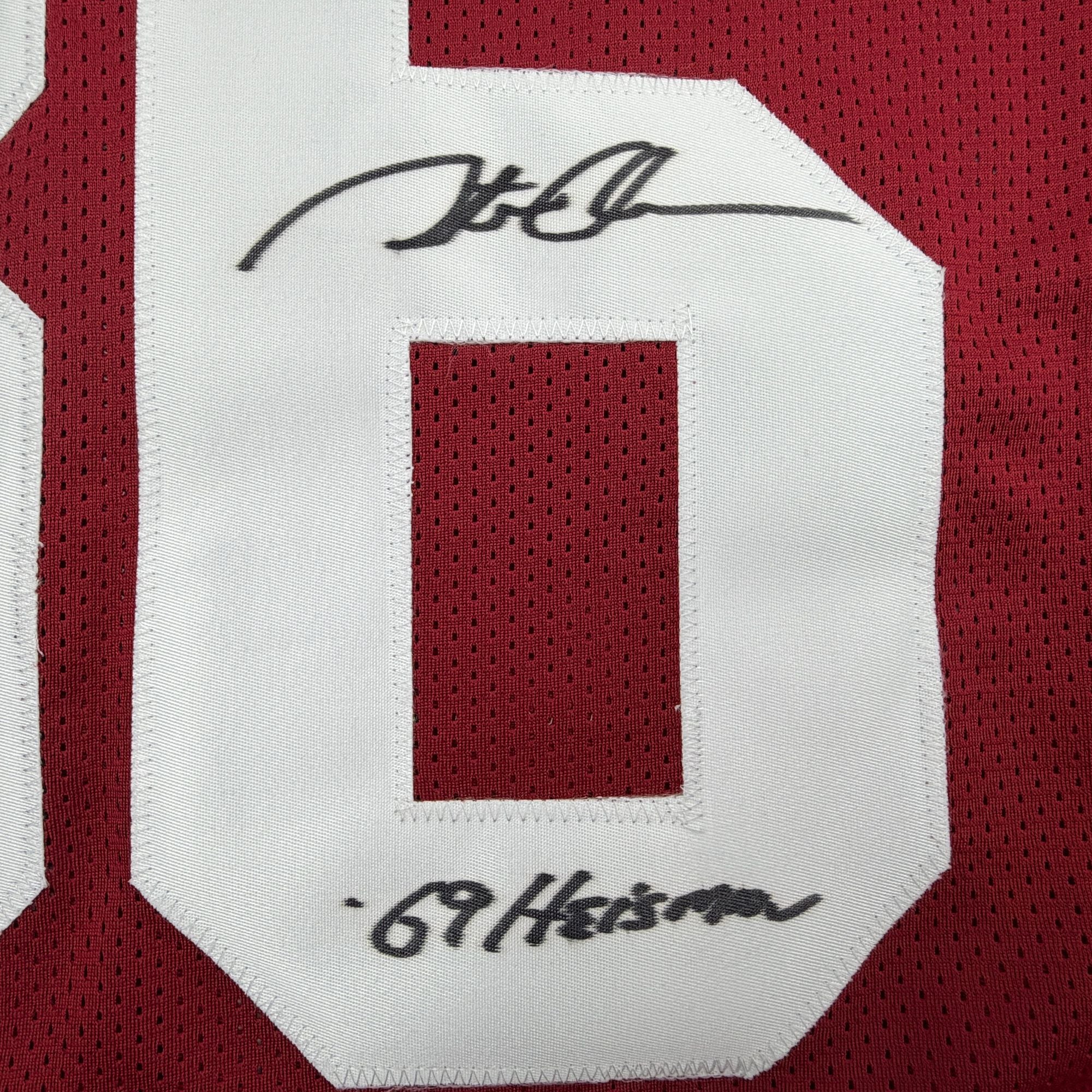 Autographed/Signed Steve Owens 69 Heisman Oklahoma Maroon College Football Jersey Beckett BAS COA