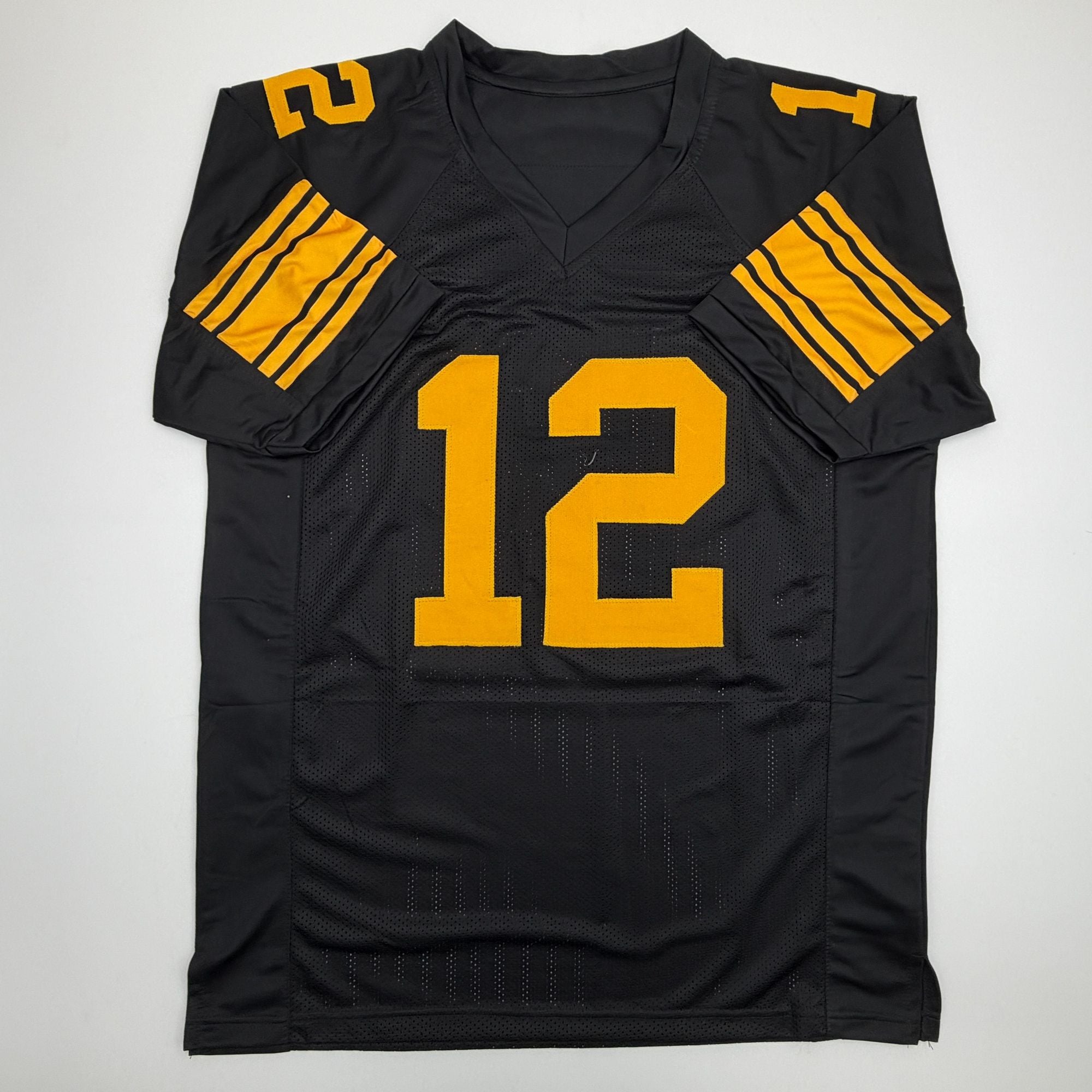 Autographed/Signed Terry Bradshaw Pittsburgh Black Color Rush Football Jersey Beckett BAS COA