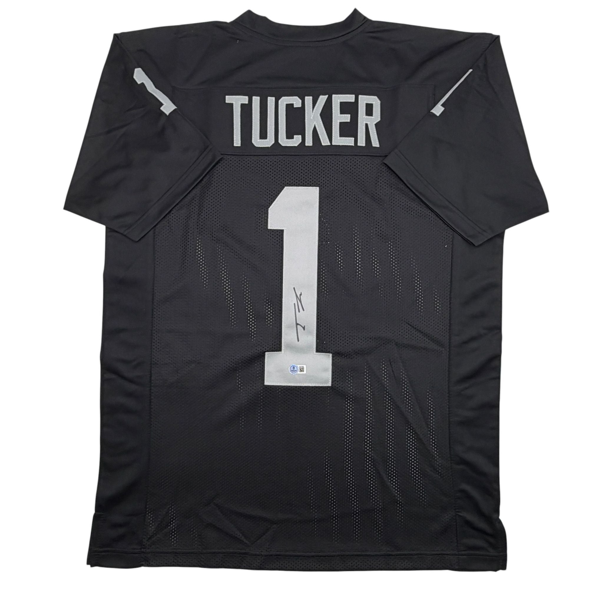 Autographed/Signed Tre Tucker Oakland Las Vegas Black Football Jersey Beckett BAS COA