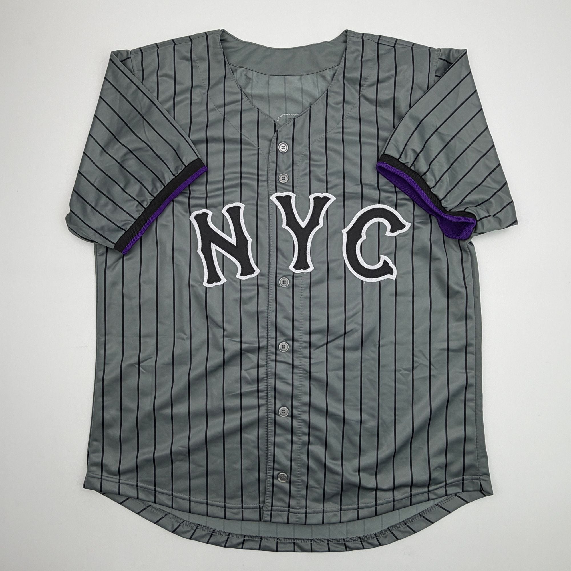 Autographed/Signed Ronny Mauricio New York Grey Pinstripe City Connect Baseball Jersey Beckett BAS COA