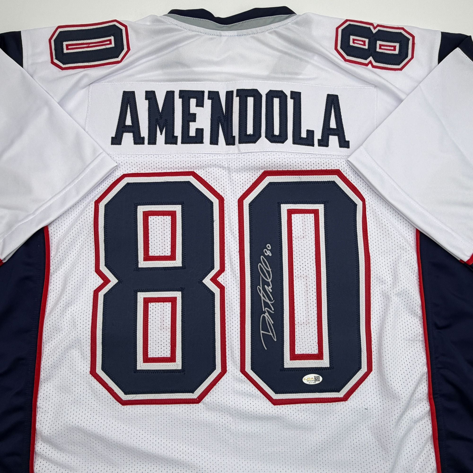 Autographed/Signed Danny Amendola New England White Football Jersey JSA COA