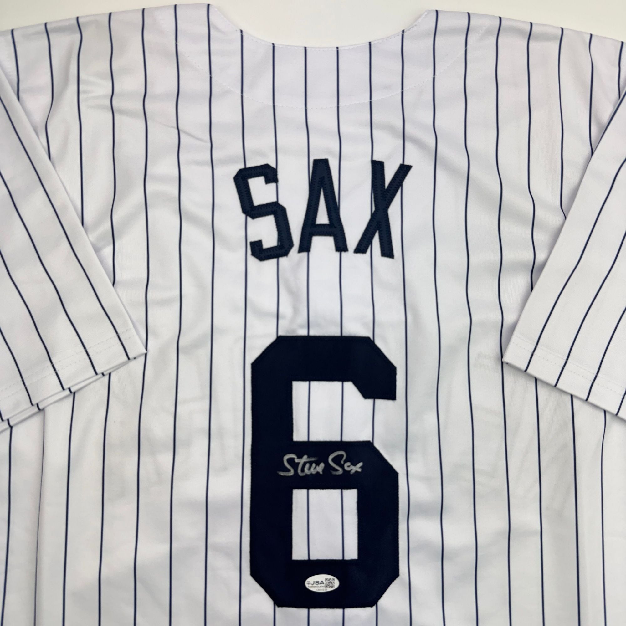 Autographed/Signed Steve Sax New York Pinstripe Baseball Jersey JSA COA